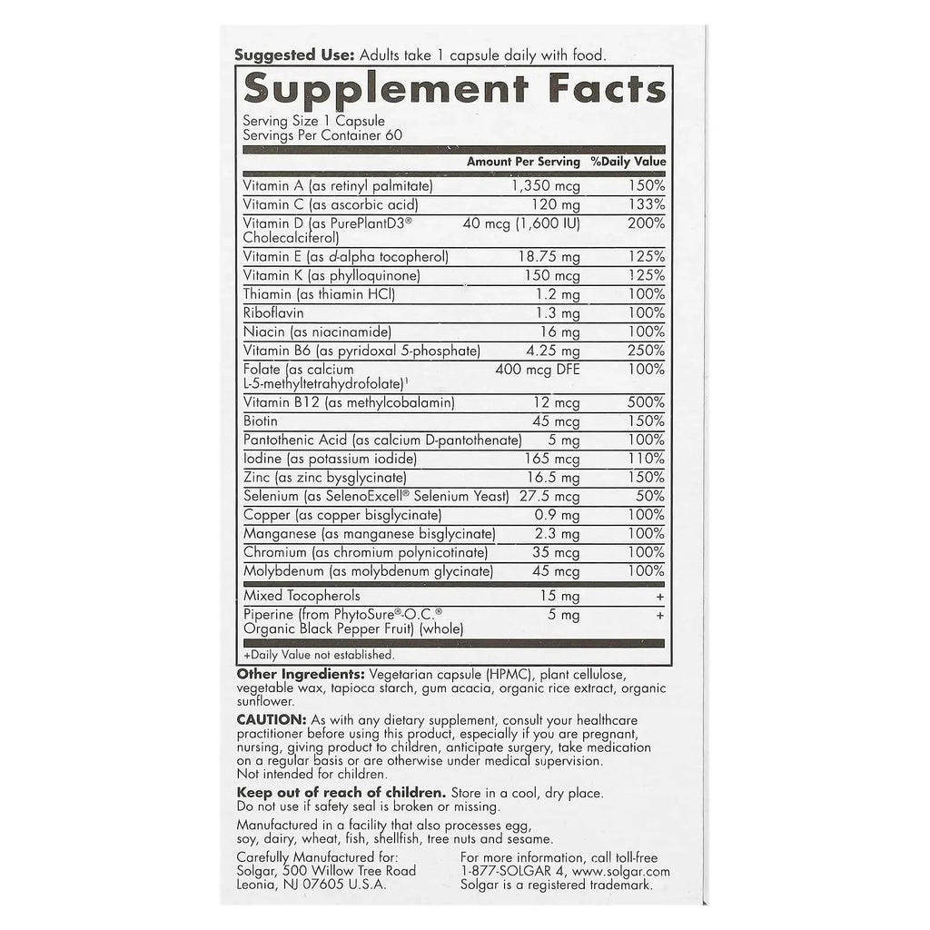 Solgar One Daily Men's Multivitamin Whole Body Support Supplement, Highly Absorbable Delayed Release One Daily Multi Vitamin Capsules for Men Solgar Au supplements