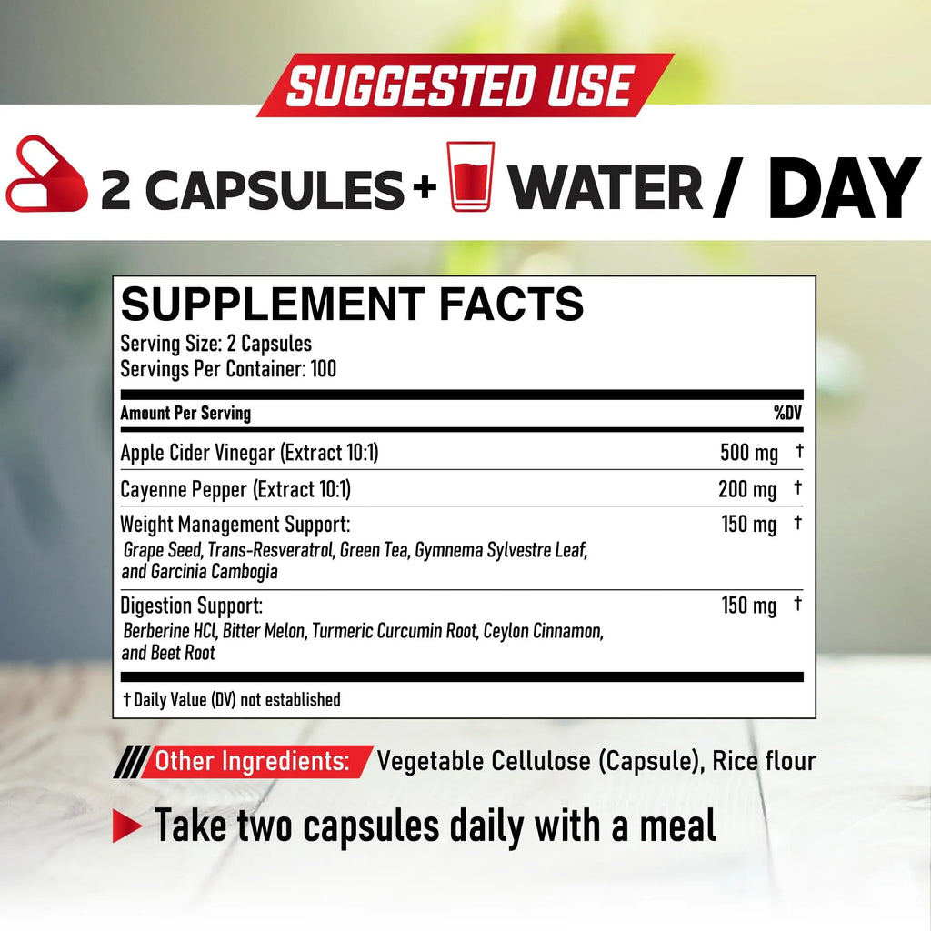 12in1 Apple Cider Vinegar Supplements - 200 Capsules with Cayenne Pepper, Grape Seed DEDICAD Au supplements