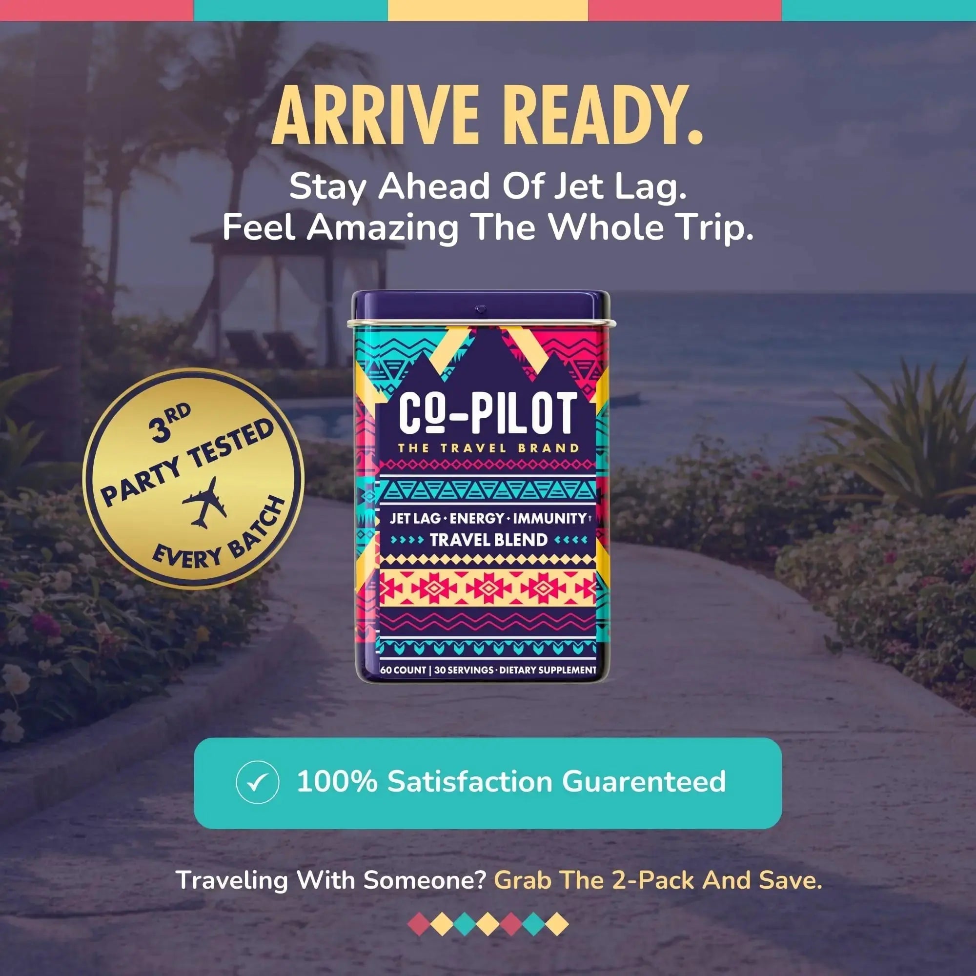 Travel Vitamin Supplement for Flight and Daily, Jet Lag, Energy, Immune, Digestion Support, Promote Calmness with Ashwagandha, Rhodiola, Chia Co-Pilot The Travel Brand Au supplements