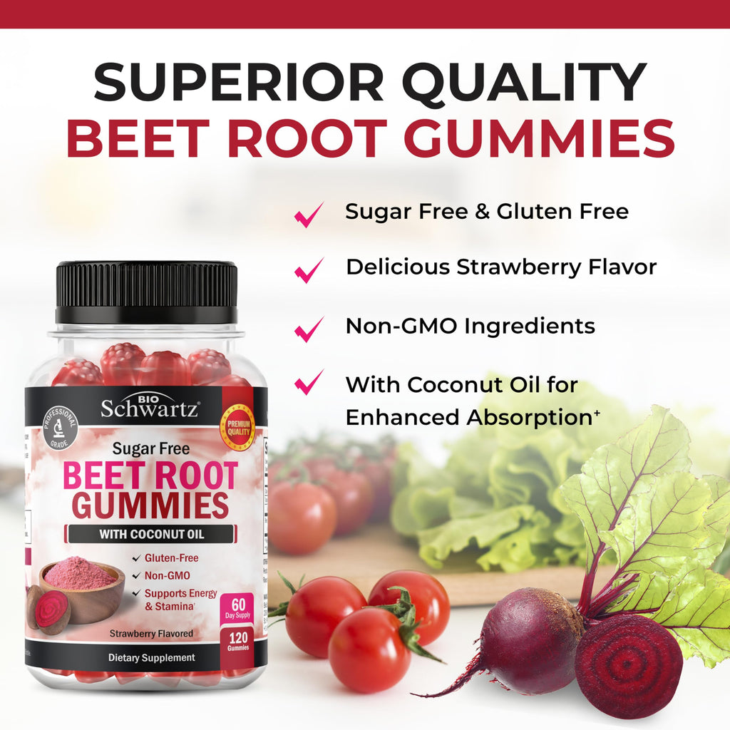 Sugar Free Beet Root Gummies - Nitric Oxide Gummies Infused with Coconut Oil for Highest Absorption - Supports Energy & Whole Body Health