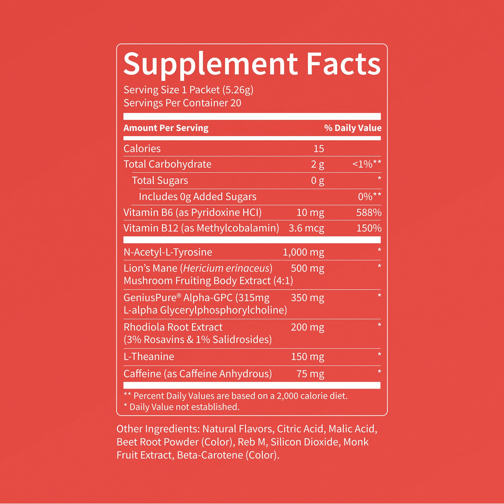 Nello Superfocus – Nootropic Focus Drink Mix for Productivity, Caffeine, L-Theanine, Rhodiola Rosea, Alpha-GPC, Lion’s Mane, Tyrosine, Sugar-Free Packets - With Caffeine (Pack of 20) (20 Servings (Caffeine), Fruit Punch) Nello Au supplements