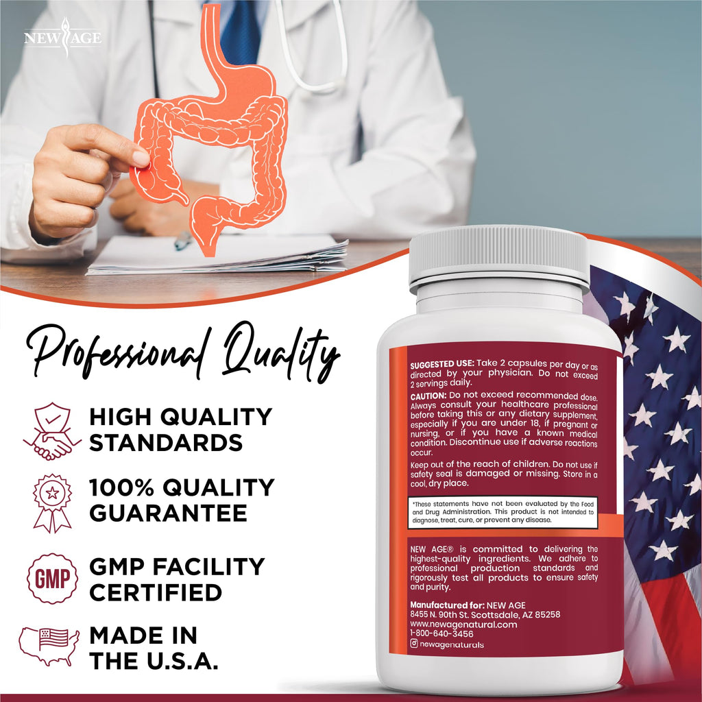 NEW AGE Digestive Enzymes for Gut Health - Probiotic Multi Enzymes with Prebiotics and Probiotics with Lipase for Women and Men for Digestive Health,