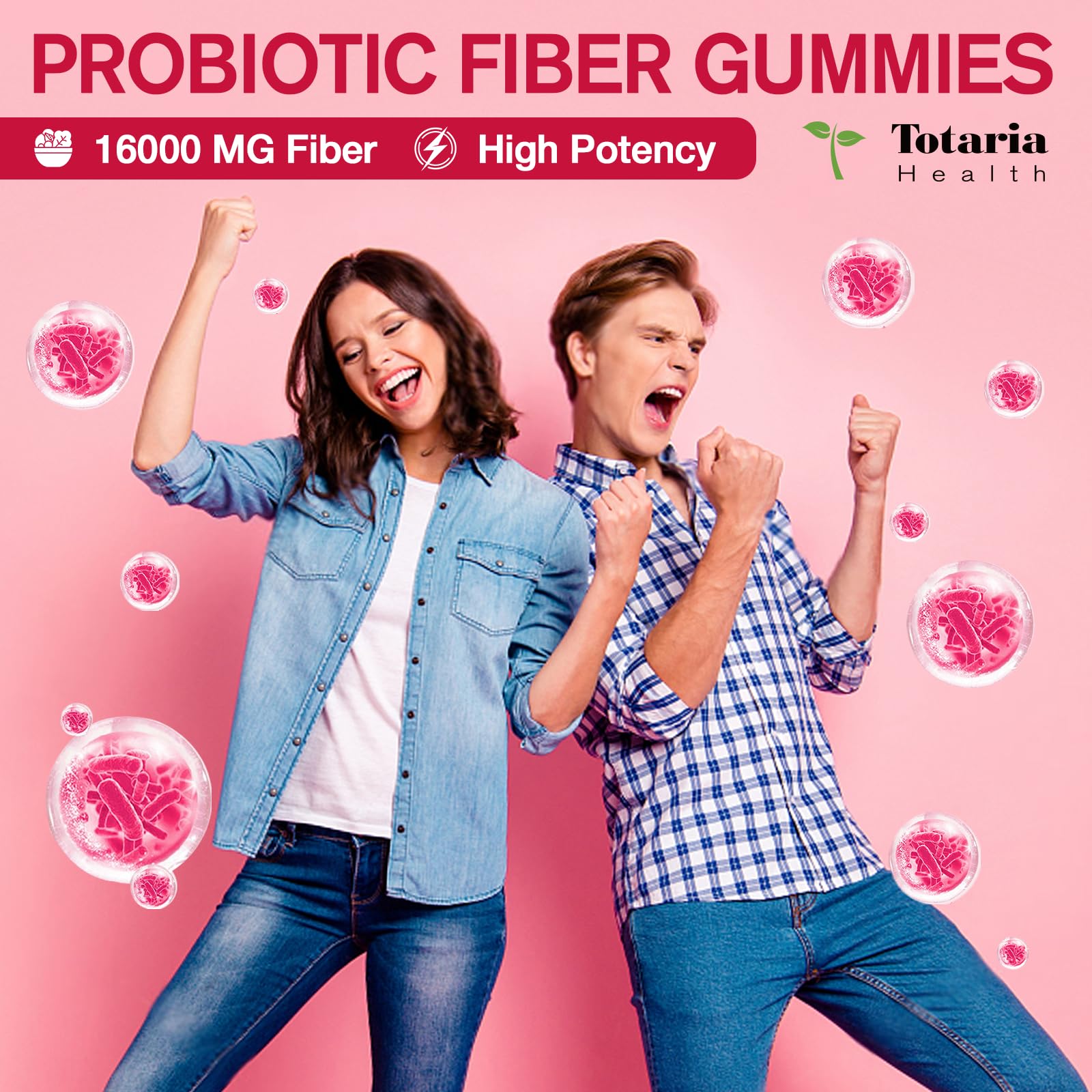 9-in-1 Probiotic Prebiotic Fiber Gummies for Adults & Teens 16G Fiber per Serving, Psyllium Husk Fiber Supplement with 5 Billion CFU Bacillus Coagulans