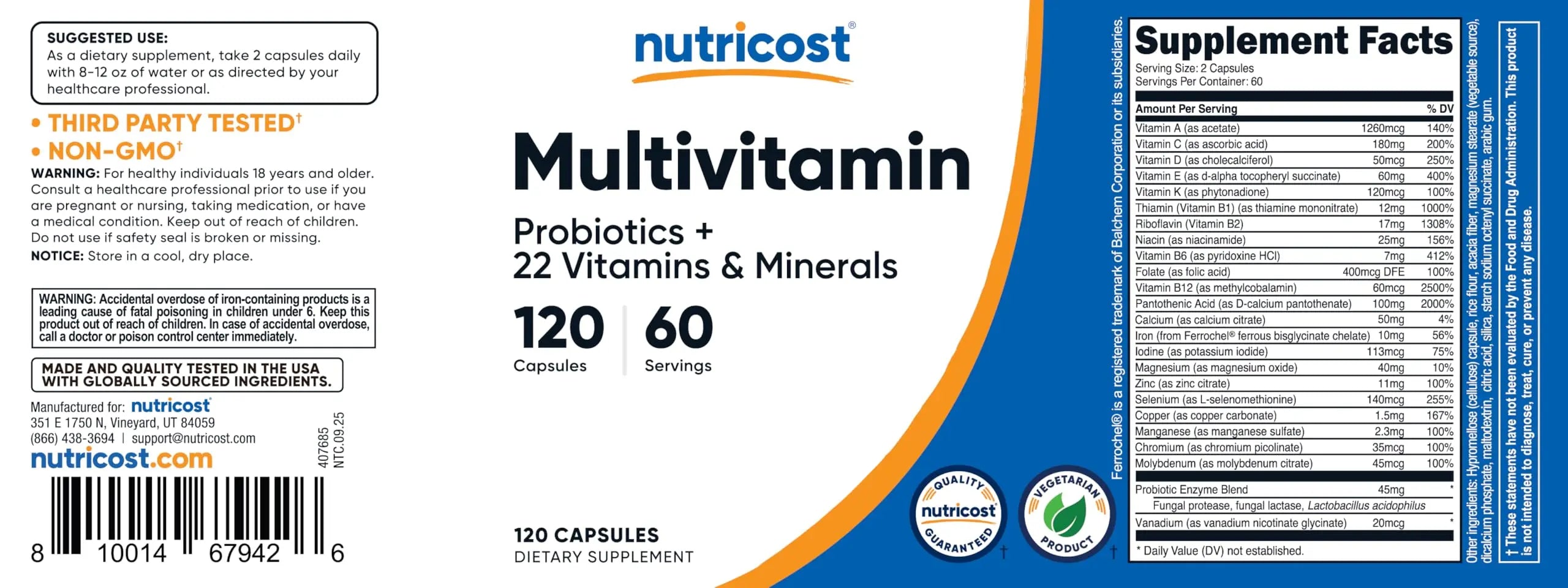 Nutricost Multivitamin with Probiotics 120 Vegetarian Capsules - Packed with Vitamins & Minerals Nutricost Au supplements