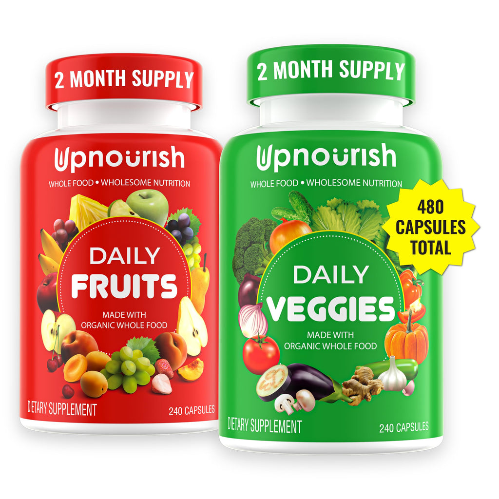 UpNourish Organic Fruits and Veggies Supplement - Support Diet Balance, Body Cleanse & Energy - 480 Fruits and Super Greens Capsules from Nature - Fruit and Vegetable Supplements for Adults & Kids UpNourish Au supplements