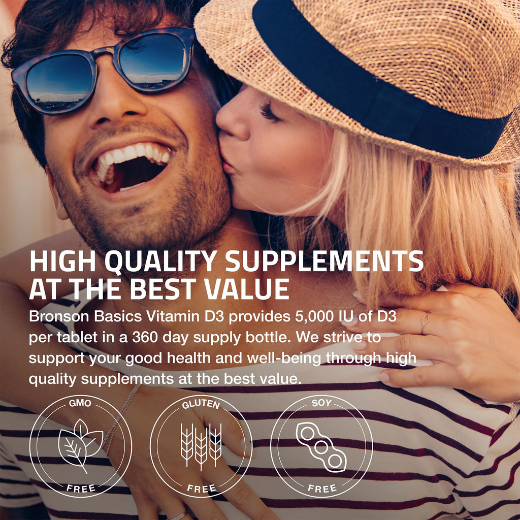 Bronson Vitamin D3 5000iu (125mcg) Healthy Muscle Function and Immune Support, Non-GMO, 360 Tablets
