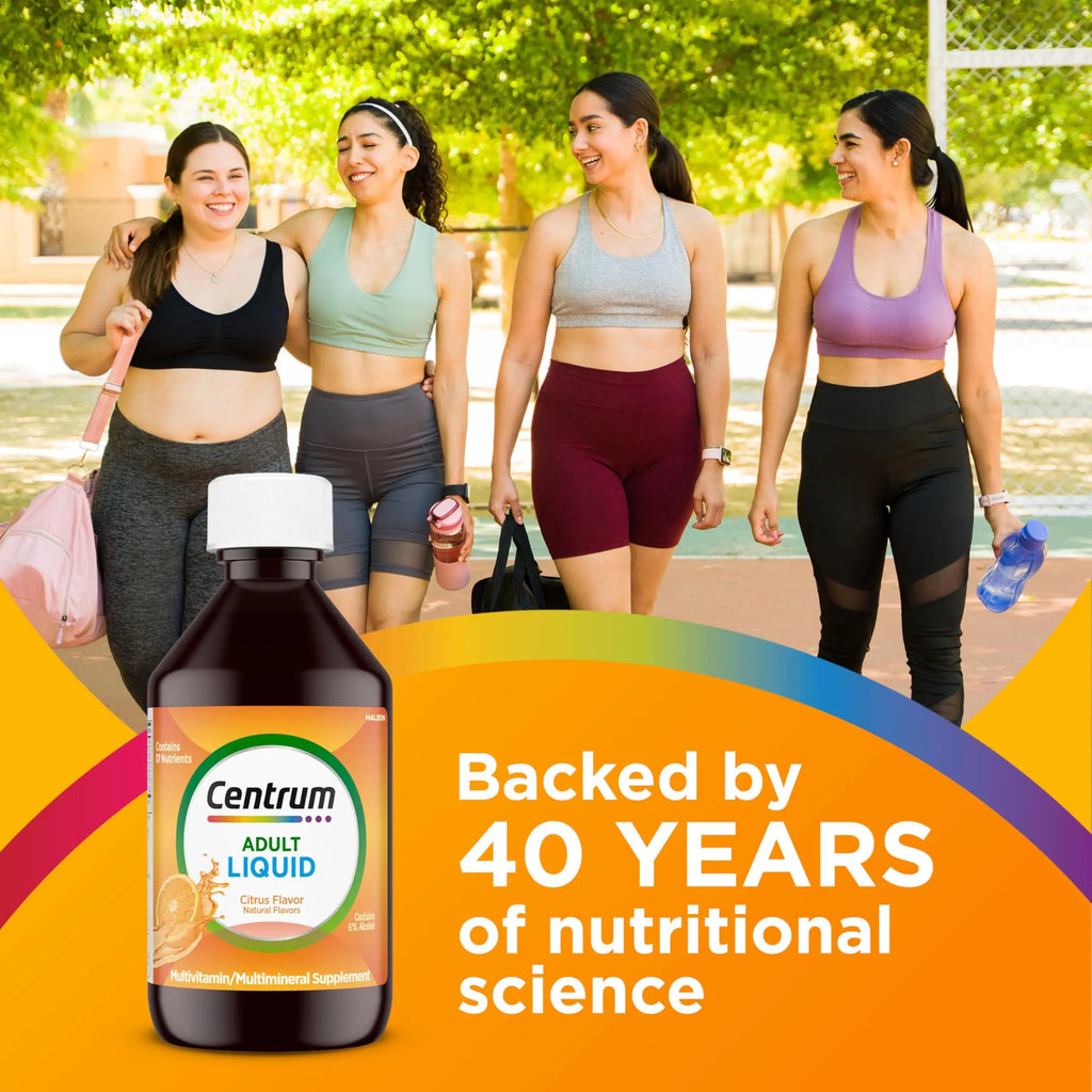Centrum Liquid Multivitamin for Adults, Multivitamin/Multimineral Supplement with B Vitamins and Antioxidants, Citrus Flavor - 8 Fl Oz Centrum Au supplements