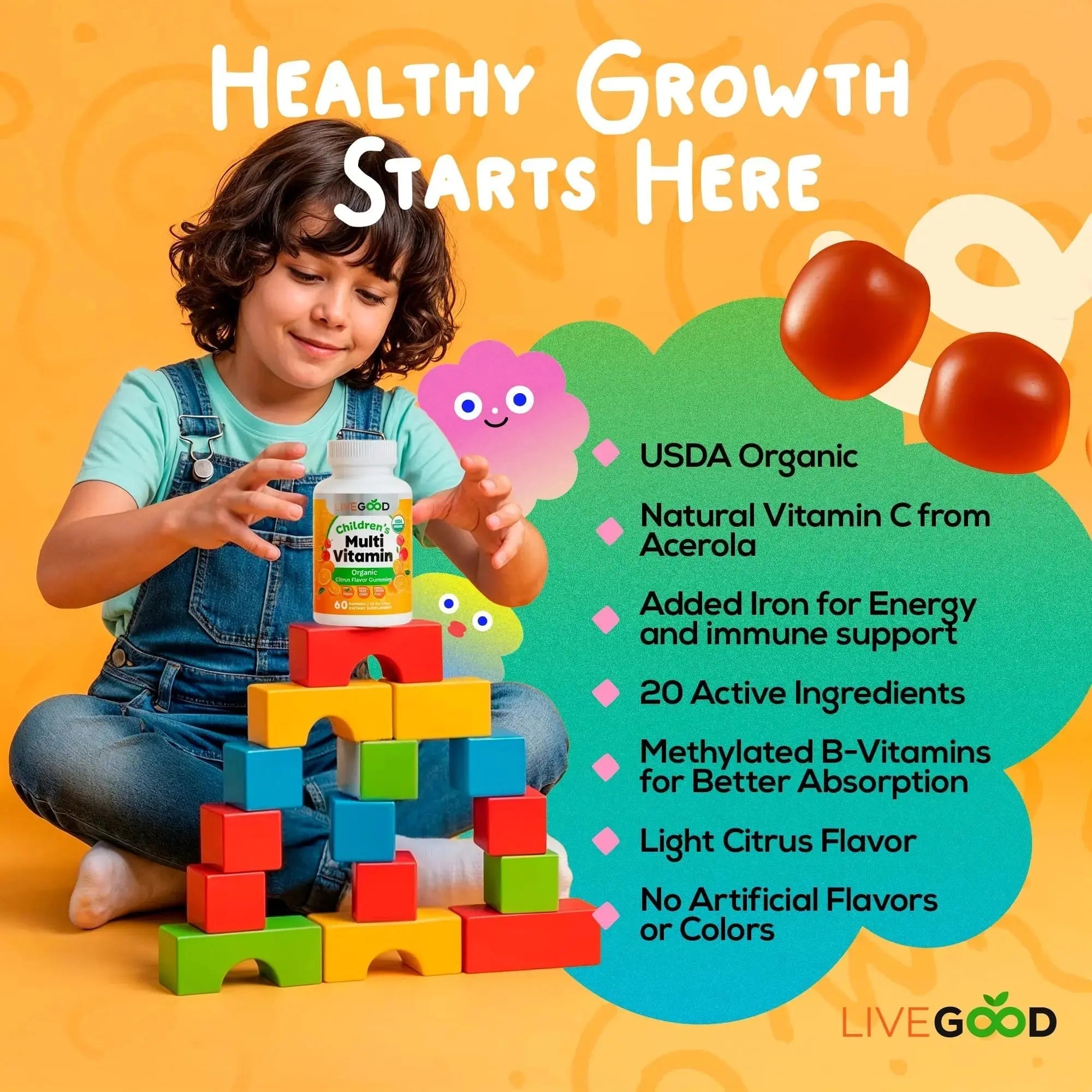 LIVEGOOD Organic Children’s Multivitamin Gummies, Kids Multivitamin, Vitamin D for Toddlers and Children, Organic Kids Chewable Vitamins for Immunity LIVEGOOD Au supplements
