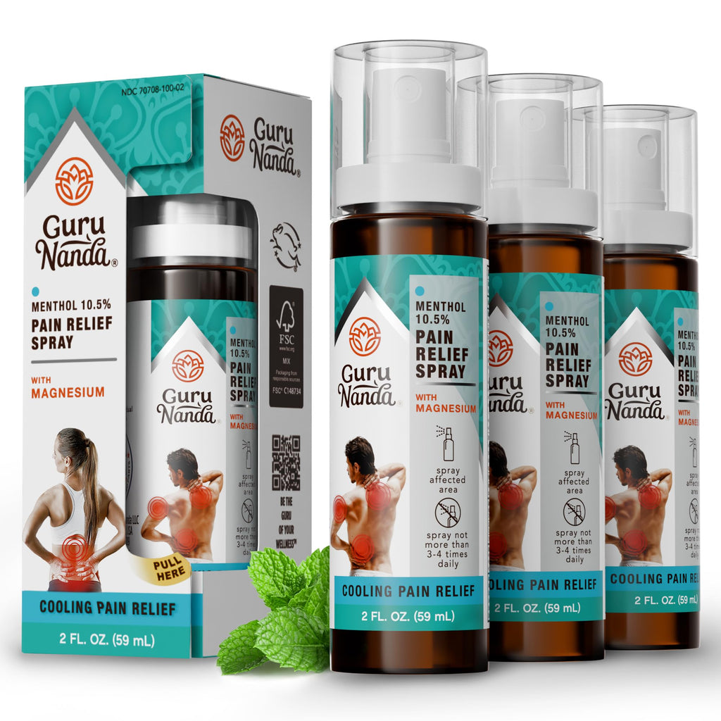 GuruNanda Menthol with Magnesium Spray for Pain Relief – 10.5% Menthol Cooling Spray for Muscle, Joint & Back Discomfort – No-Mess, Fast-Acting Relief, Pack of 3 GuruNanda Au supplements