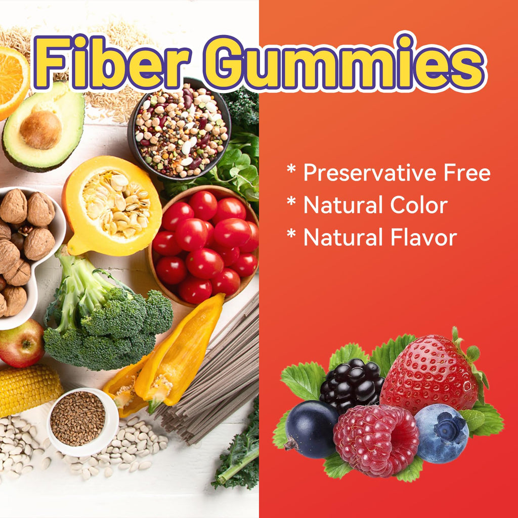SmildeHeal Fiber Gummies, Dietary Fiber, for Women and Men, Gut Health Support, Non-GMOs, Non-Gluten, Vegan, Mixed Berry and Strawberry Flavor, 60 Count Gummies
