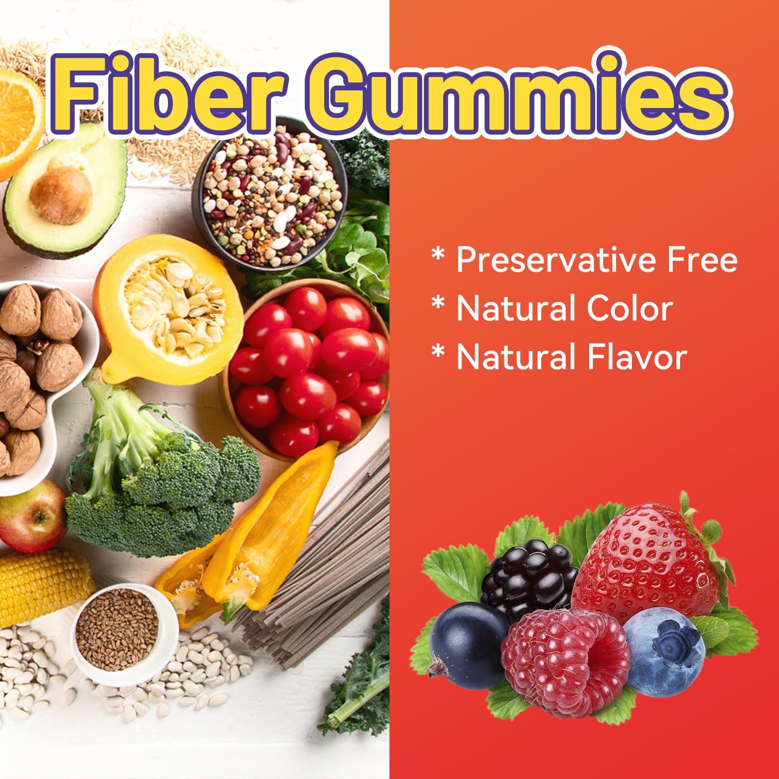 SmildeHeal Fiber Gummies, Dietary Fiber, for Women and Men, Gut Health Support, Non-GMOs, Non-Gluten, Vegan, Mixed Berry and Strawberry Flavor, 60 Count Gummies