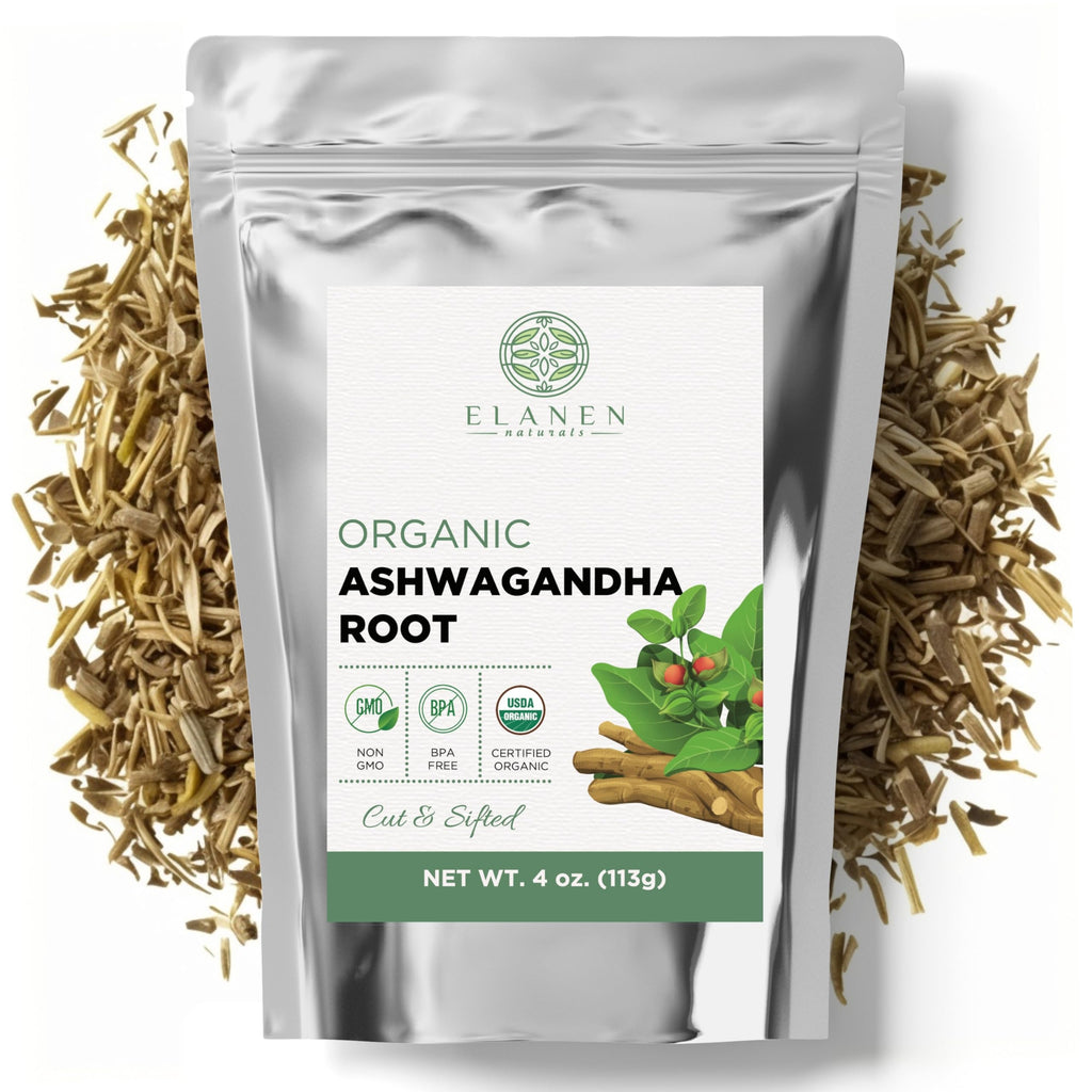 Elanen Naturals Organic Ashwagandha Root 4 oz. (113g), USDA Certified Organic Ashwagandha Root Loose Leaf Tea, Dried Withania somnifera, Cut & Sifted Elanen Naturals Au supplements