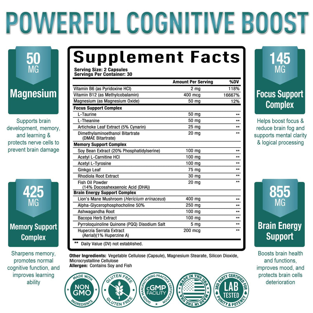Purely Optimal Brain Booster Nootropic Supplement – Brain Support for Memory, Focus, Clarity, Jitter-Free Energy for Adults, Seniors– with Ginkgo Biloba, Alpha GPC, Lion’s Mane – 60 Capsules Purely Optimal Au supplements