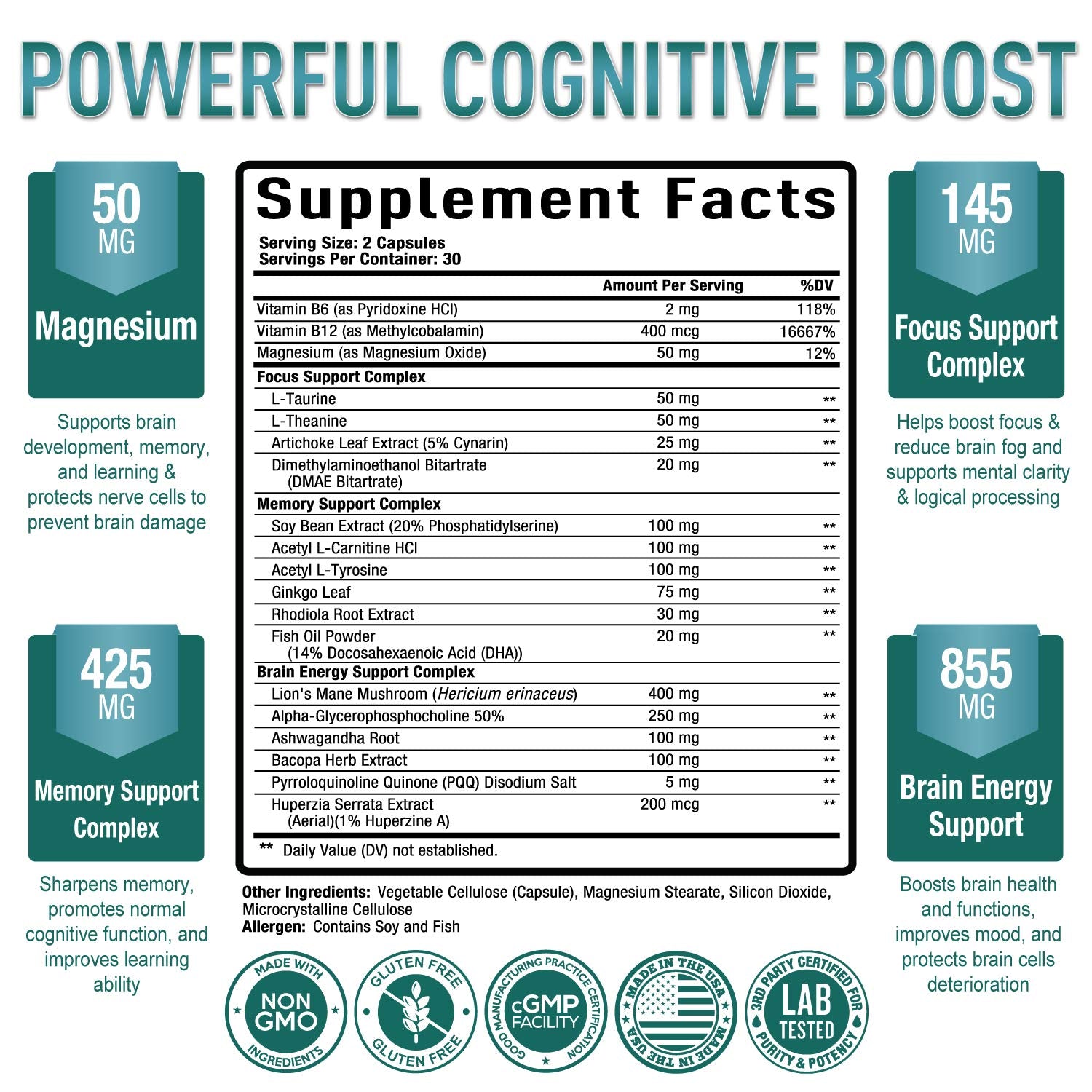 Purely Optimal Brain Booster Nootropic Supplement – Brain Support for Memory, Focus, Clarity, Jitter-Free Energy for Adults, Seniors– with Ginkgo Biloba, Alpha GPC, Lion’s Mane – 60 Capsules Purely Optimal Au supplements
