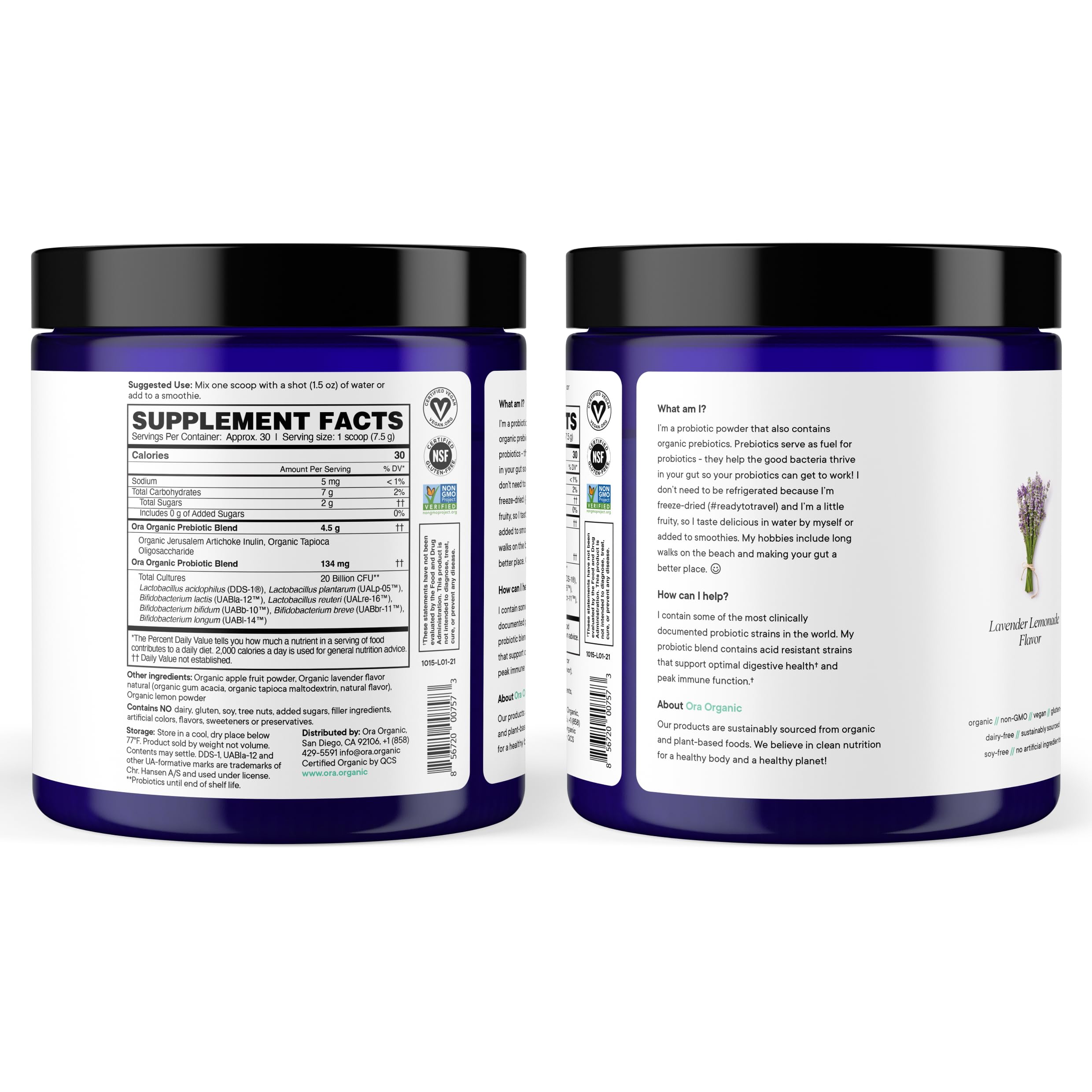 Ora Organic Prebiotic and Probiotic Powder Supplement - 20 Billion Probiotics, 7 Strains for Best Prebiotic Powder, Non-GMO, Probiotics for Women, Men & Kids