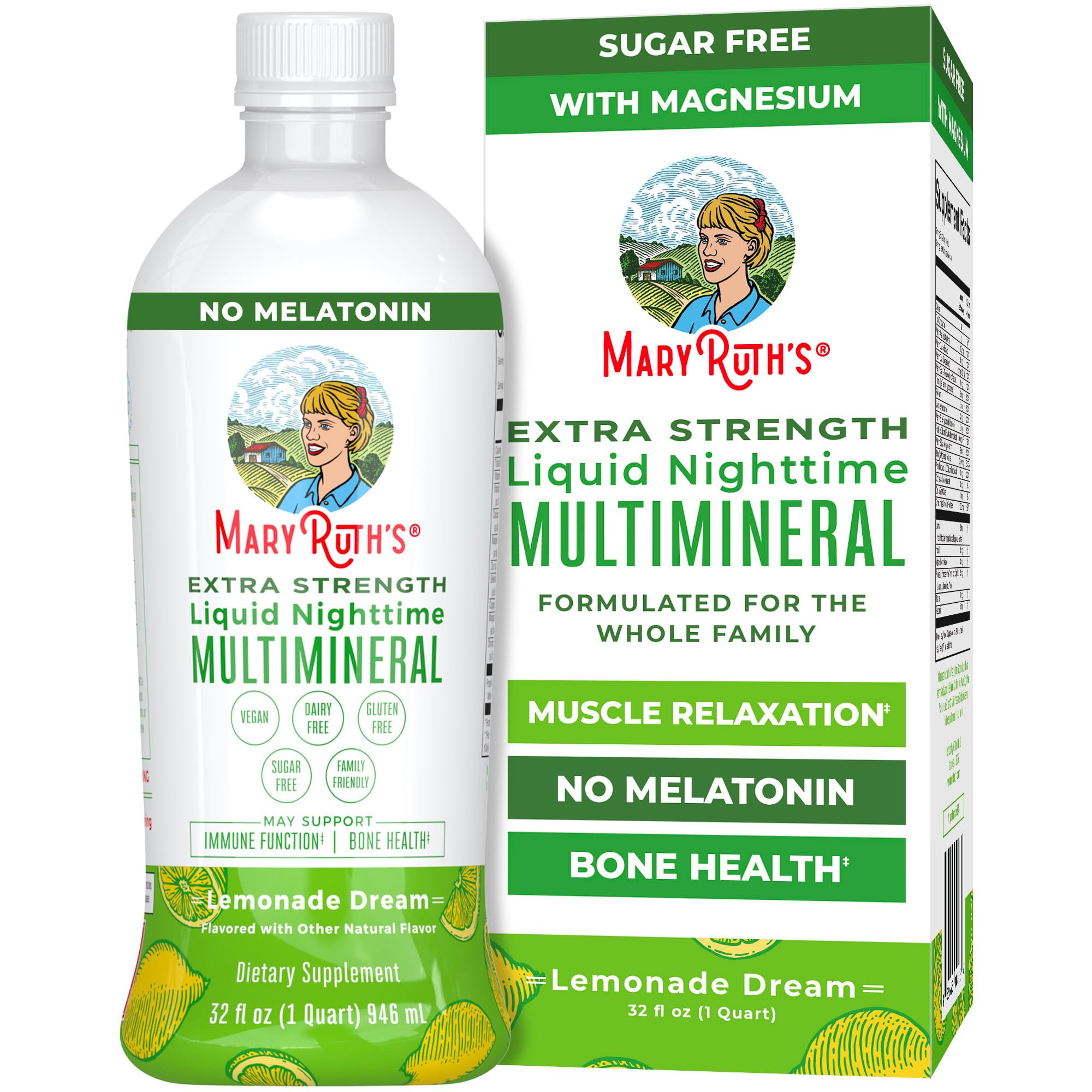 MaryRuth Organics Extra Strength Nighttime Liquid Multimineral | Sugar Free | Calm Magnesium Citrate | NO Melatonin | Calcium Magnesium Zinc | Muscle Relaxation | Lemonade Flavor | Vegan | 32 Serving MARYRUTH'S Au supplements