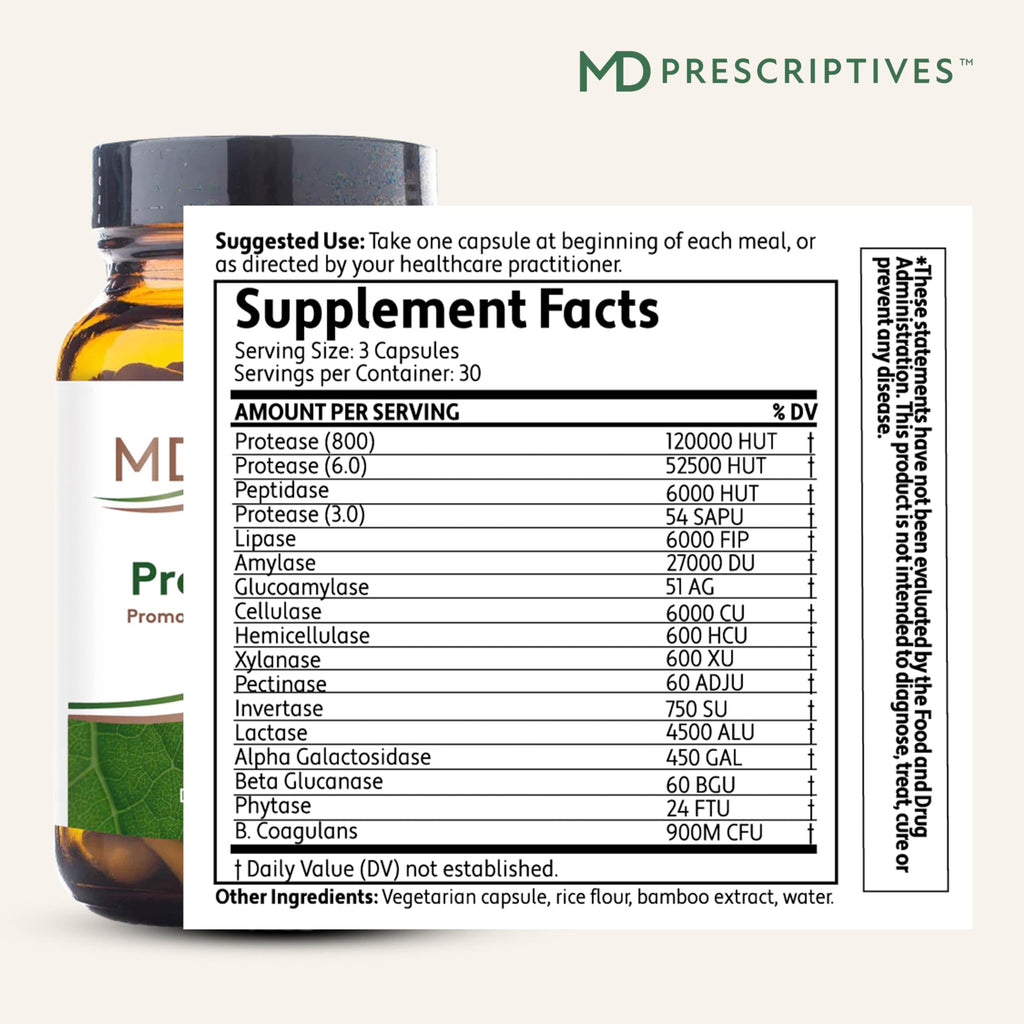 MD Prescriptives - ProbioZyme - Vegetarian Digestive Enzymes - Supplement for Digestive & Gut Health - 90 Capsules