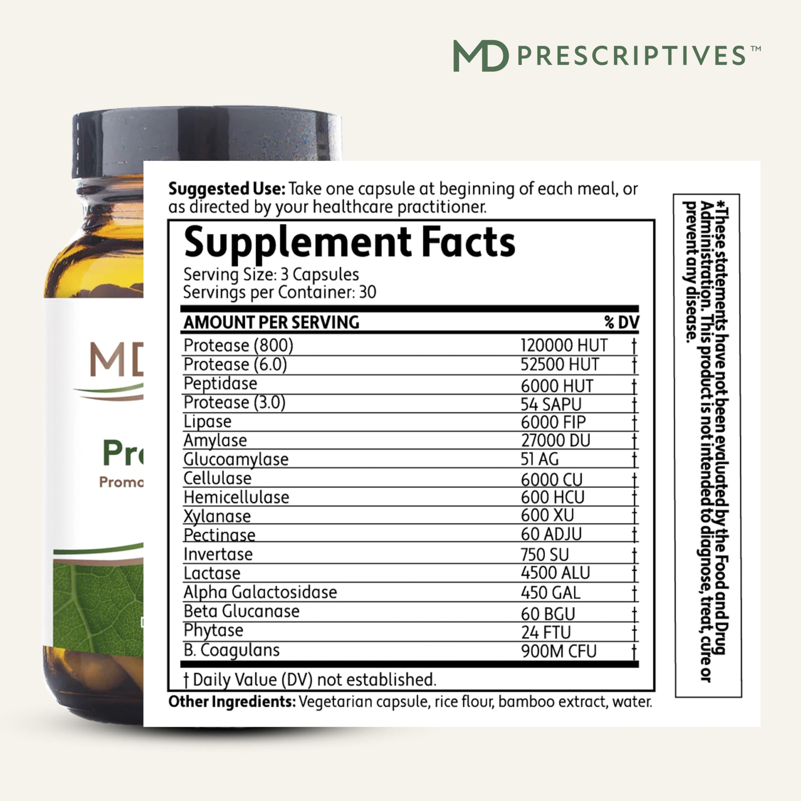 MD Prescriptives - ProbioZyme - Vegetarian Digestive Enzymes - Supplement for Digestive & Gut Health - 90 Capsules