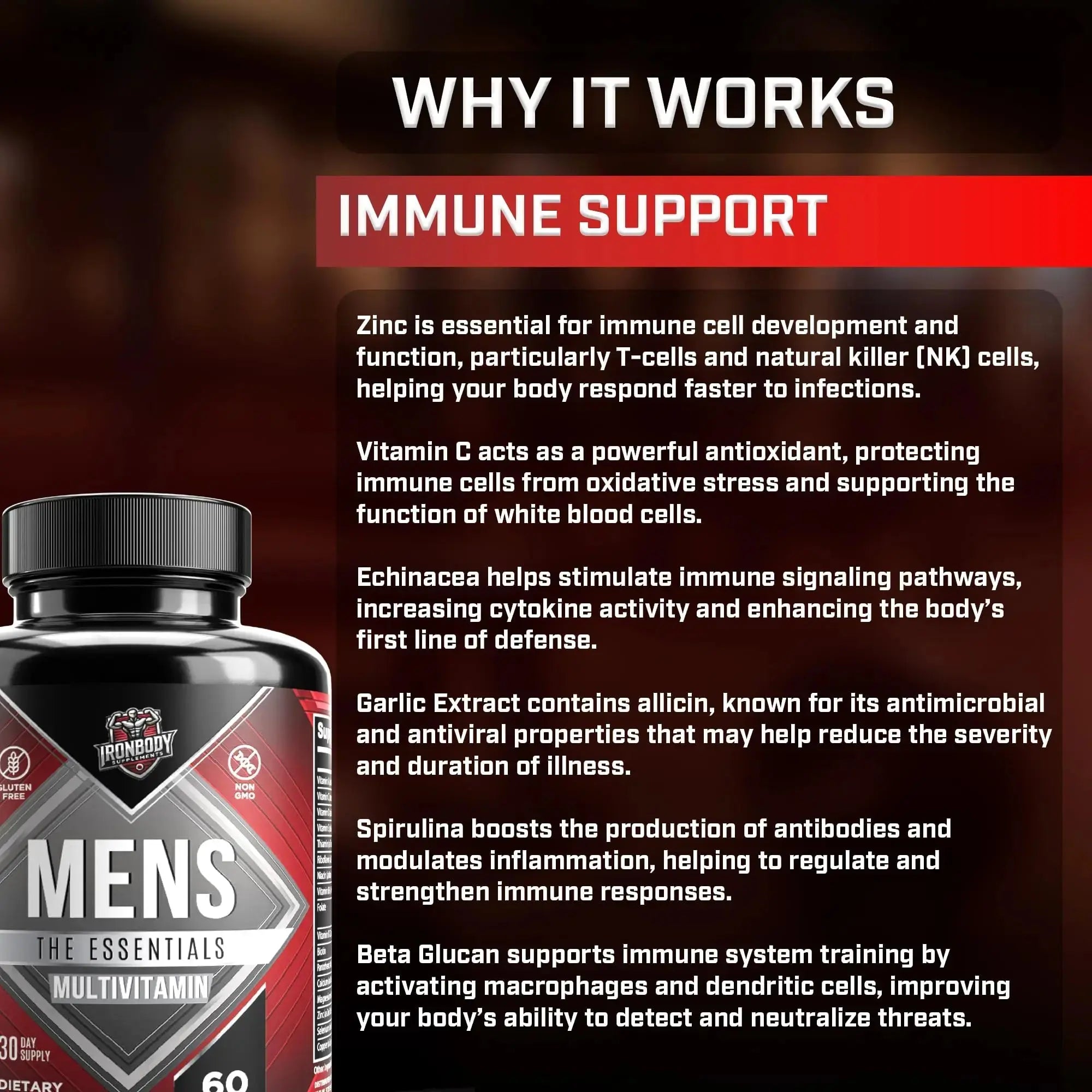 IronBody Supplements, Multivitamin for Men, Vitamins A, B, C, D, E, Zinc. Immune Support, Antioxidant Fruit and Energy Blend. 60 Capsules IronBody Supplements Au supplements