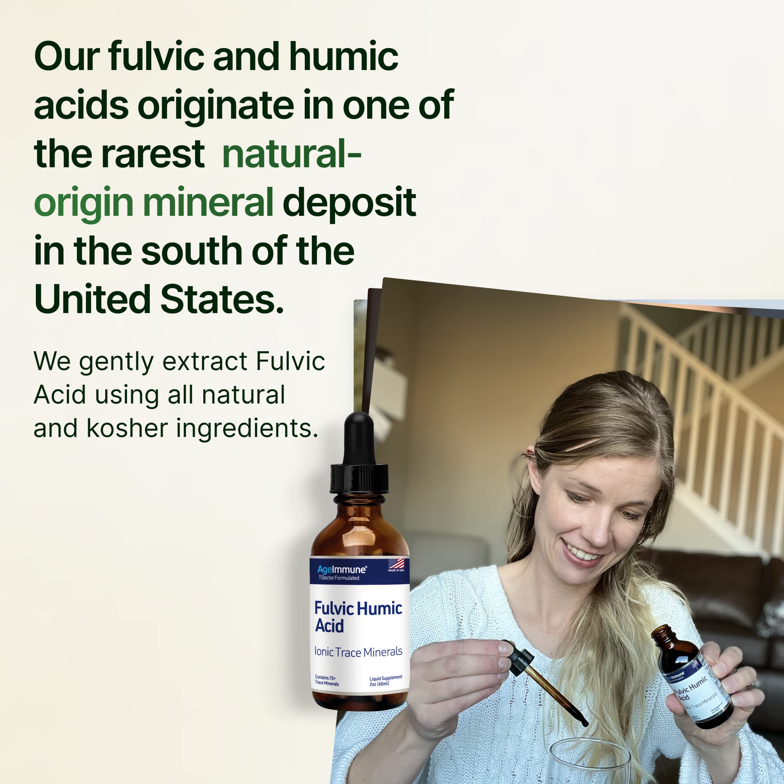 Fulvic Humic Acid 75 + Trace Minerals Liquid Supplement - Plant Derived in USA - Fulvic Acid Minerals Concentrate for Energy, Gut Health and Hydration