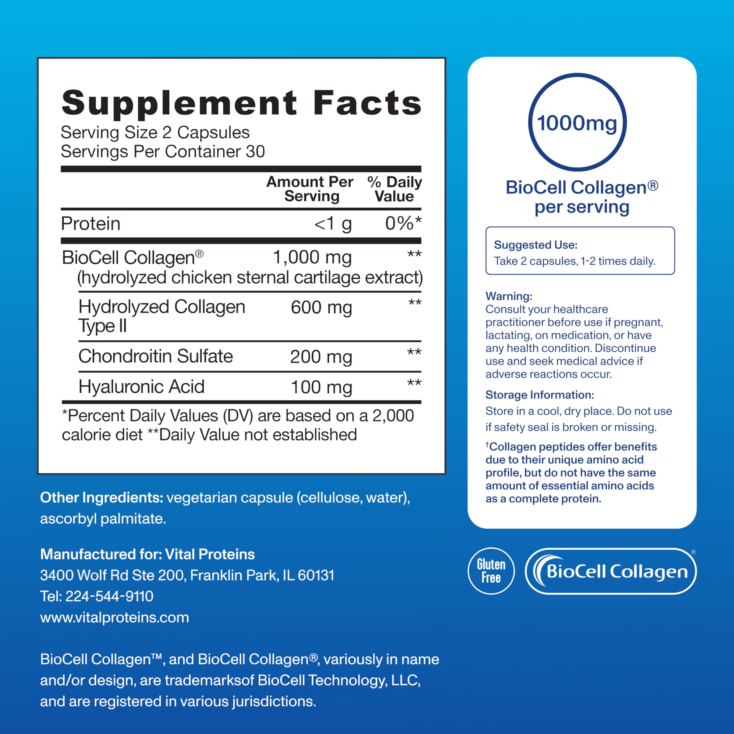 Vital Proteins® Enhanced Collagen Complex Capsules with BioCell Collagen® - Supports Skin Elasticity, Joint Health and Helps Reduce