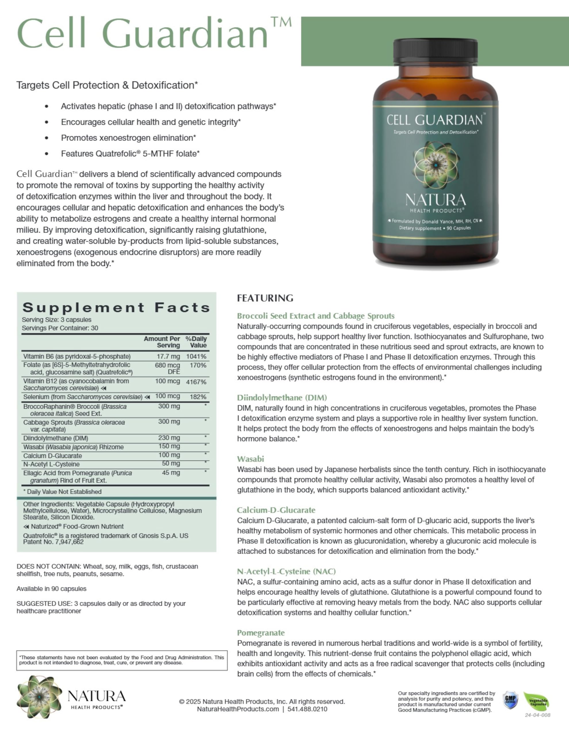 Natura Health Products Cell Guardian Supplement - Targets Cell Protection & Detoxification - Featuring Broccoli Seed Extract, Cabbage Sprouts, Diindolylmethane (DIM), & Wasabi (90 Capsules) Natura Health Products Au supplements