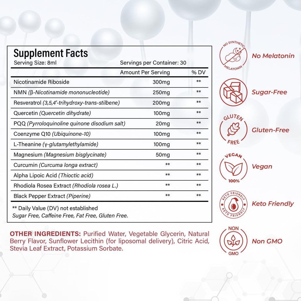 NutraPeaks NAD+ Supplement Liquid - NAD+ Supplement 1000mg, NAD+ Nicotinamide Riboside Resveratrol Supplements with PQQ, NAD+ Berry Flavor Sticks for Anti-Aging, Energy, Focus NutraPeaks Au supplements