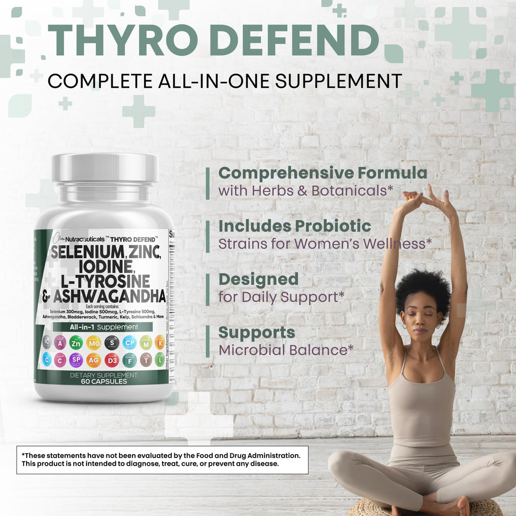 Clean Nutra Selenium 300mcg Iodine 500mcg Thyroid Support for Women & Men | L Tyrosine 500mg Ashwagandha Supplement Bladderwrack, Turmeric, Kelp, Schisandra Zinc Pills Capsule Supplements Clean Nutraceuticals Au supplements