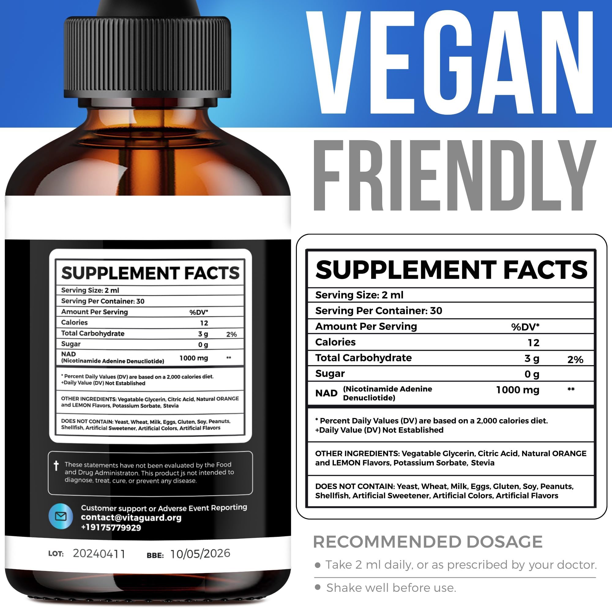 Vita Guard Pure NAD+ Supplements 1000mg Liquid Drops for Women & Man | Nicotinamide Adenine Similar to Nicotinamide Riboside NAD Plus Boosting Supplement - Natural Lemon & Orange Flavor Vita Guard Au supplements