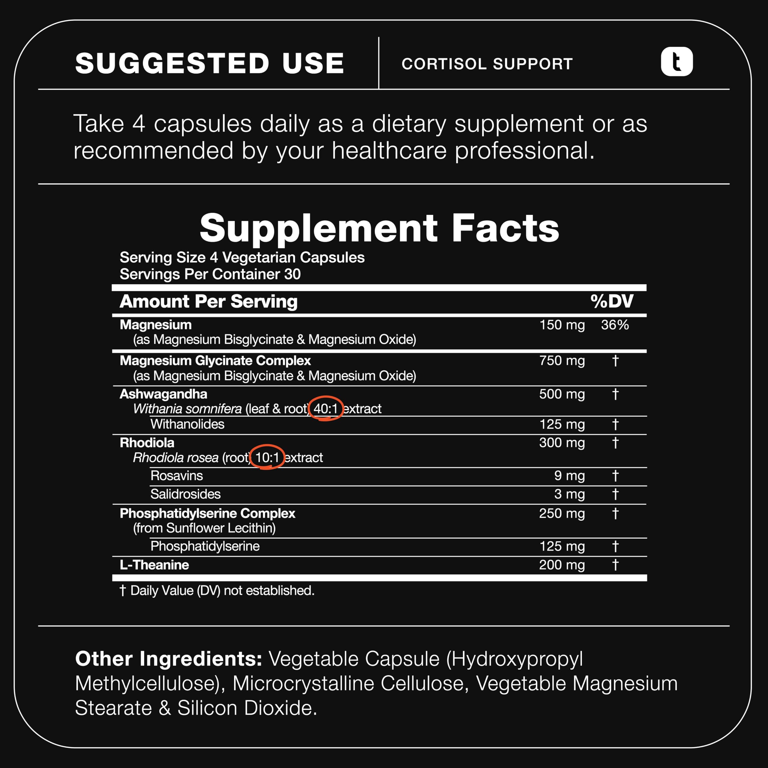 Cortisol Supplement for Women and Men — Calm, Balanced-Strength 5-in-1 Non-Drowsy, Third-Party Tested with Magnesium Glycinate, Ashwagandha, L-Theanine, Phosphatidylserine, Rhodiola — 120 Capsules Toniiq Au supplements