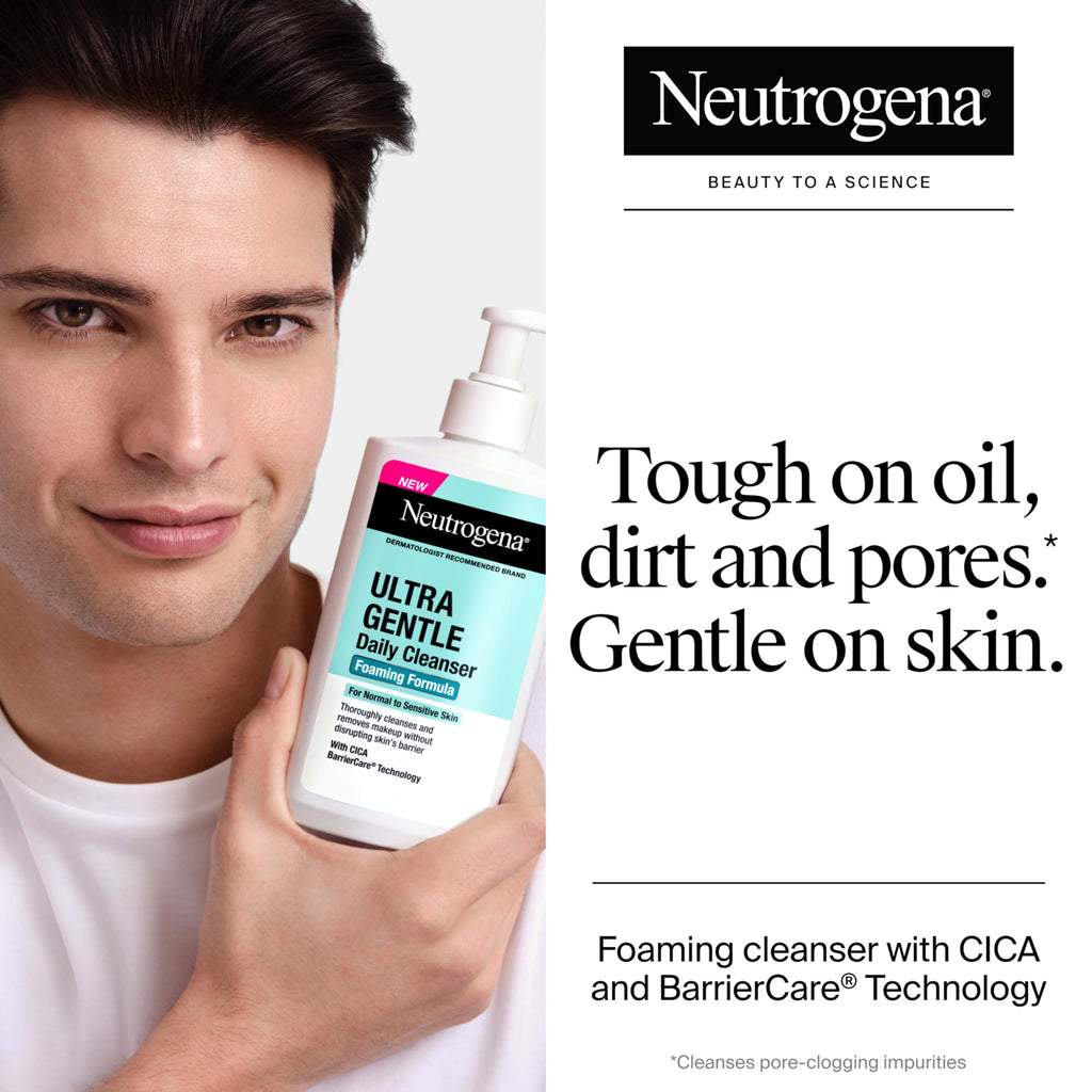 Neutrogena Ultra Gentle Foaming Facial Cleanser, Fragrance Free Hydrating Face Wash for Sensitive Skin, Daily Non Over Drying Makeup Remover