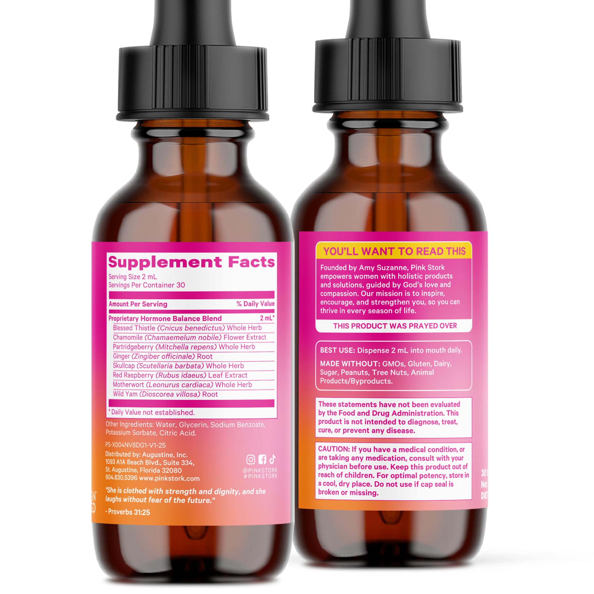 Pink Stork Hormone Balance Drops for Women - Supports Hormonal Health, PMS, Perimenopause & Mood, with Red Raspberry Leaf & Wild Yam - Liquid Supplement - Vegan, 2oz, 30 Servings Pink Stork Au supplements