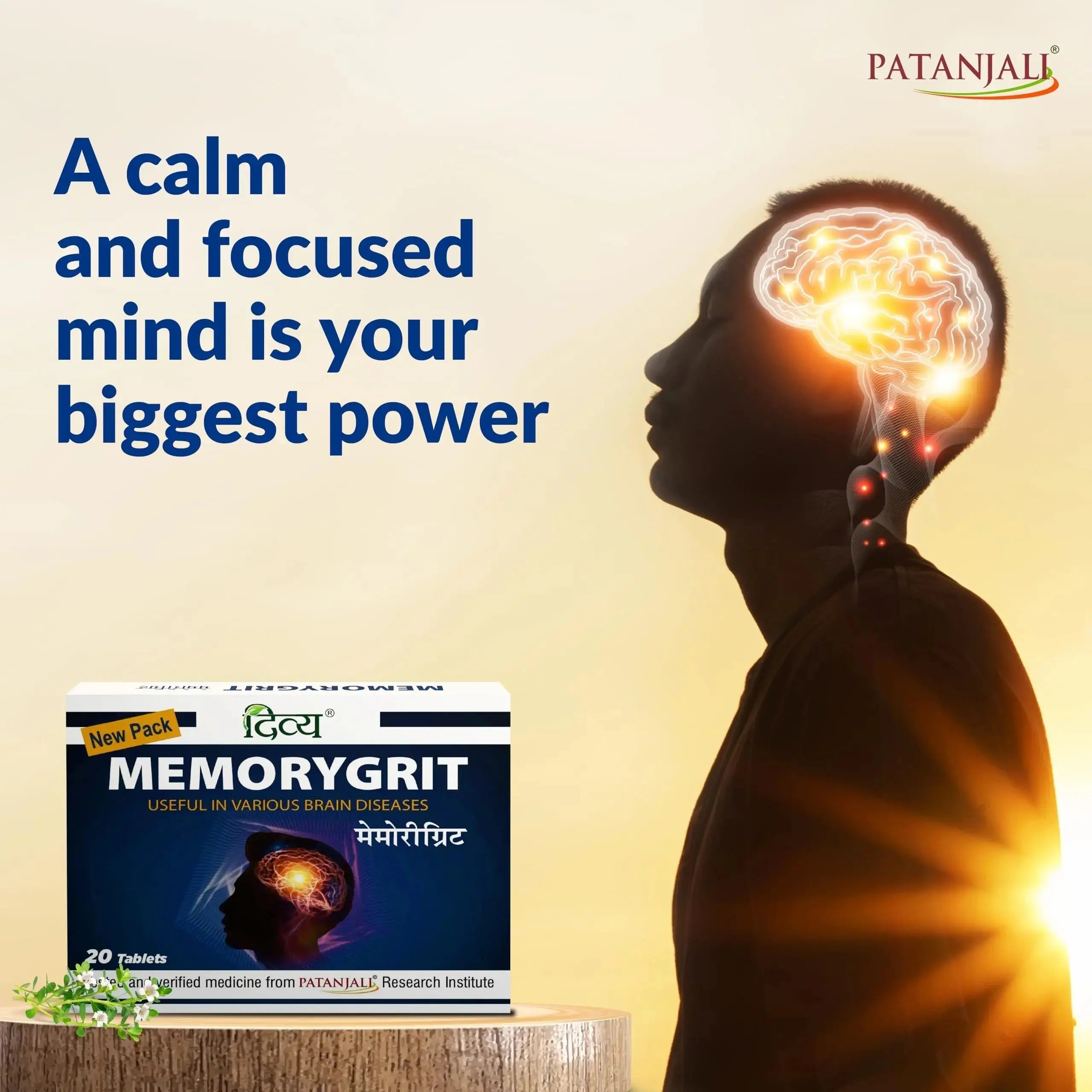 Patanjali Divya Memorygrit 20 Tablets Ayurvedic Supplement for Memory Focus and Brain Health Support (Pack of 1) patanjali Au supplements