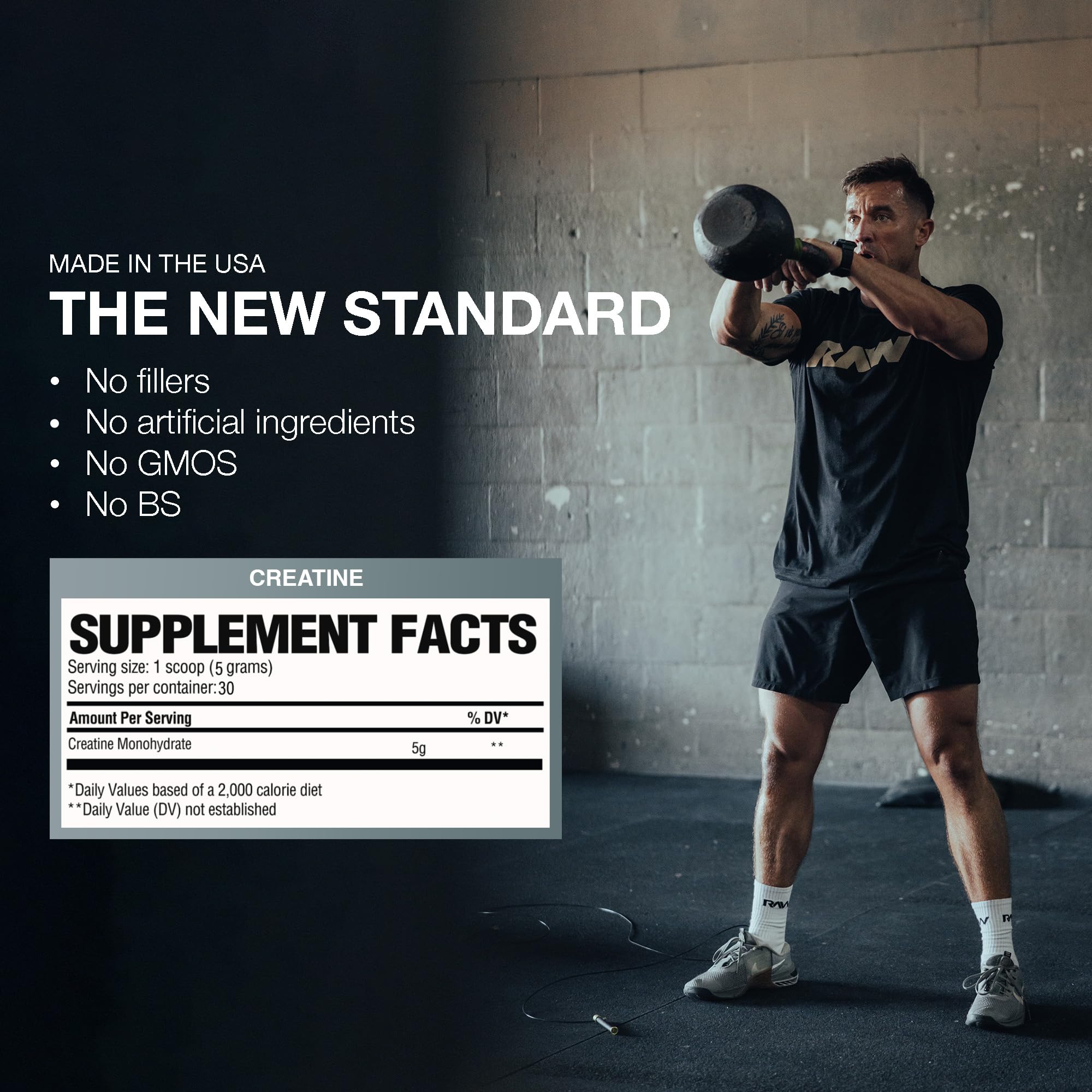 RAW Nutrition Creatine Monohydrate Powder, Unflavored (30 Servings) - Micronized Creatine Monohydrate Supplement for Workout Performance, Build Muscle & Strength