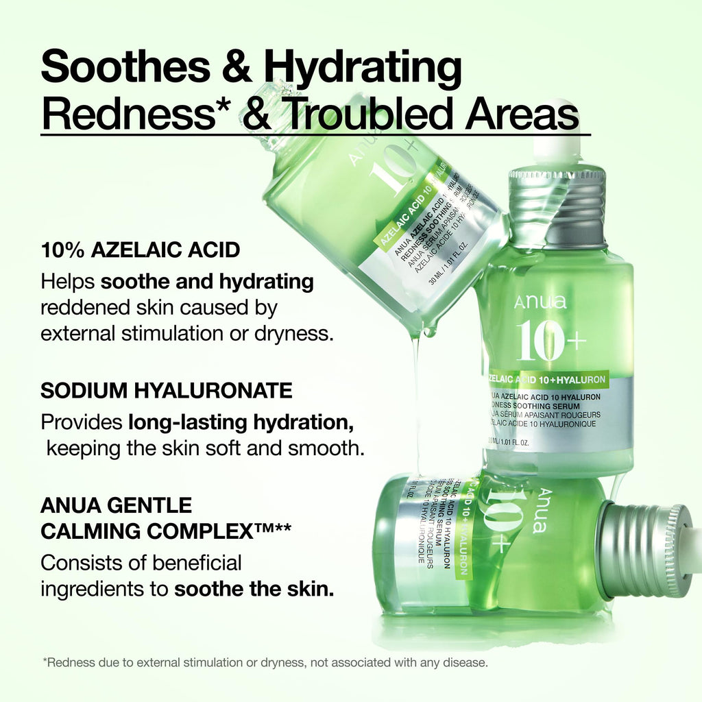 Anua Azelaic Acid 10 Hyaluron Redness Soothing Serum, Facial Serum for Blemish-Prone & Oily-Prone Skin