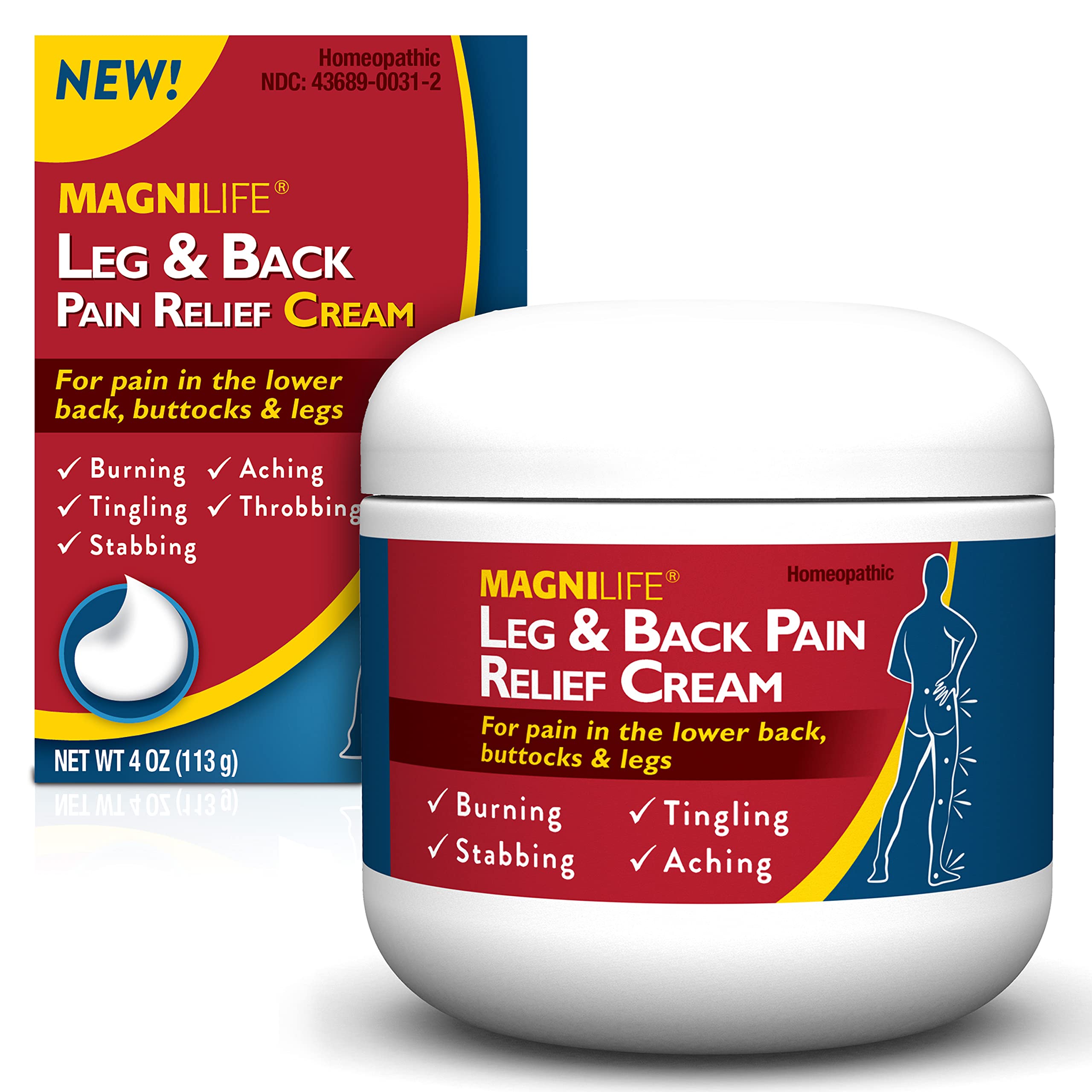 MagniLife Leg & Back Pain Relief Cream (4 oz), Topical Support for Leg Pain & Lower Back Discomfort, Fast Absorbing, No Residue, Mild Scent, Massage-in Formula MagniLife Au supplements