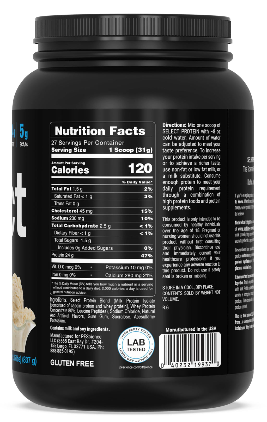PEScience Select Protein Powder, Whey and Casein Blend, Lean Protein Powder for Women and Men, Low Calorie, Low Carb, Keto Friendly, Gluten Free, Gourmet Vanilla - 27 Servings