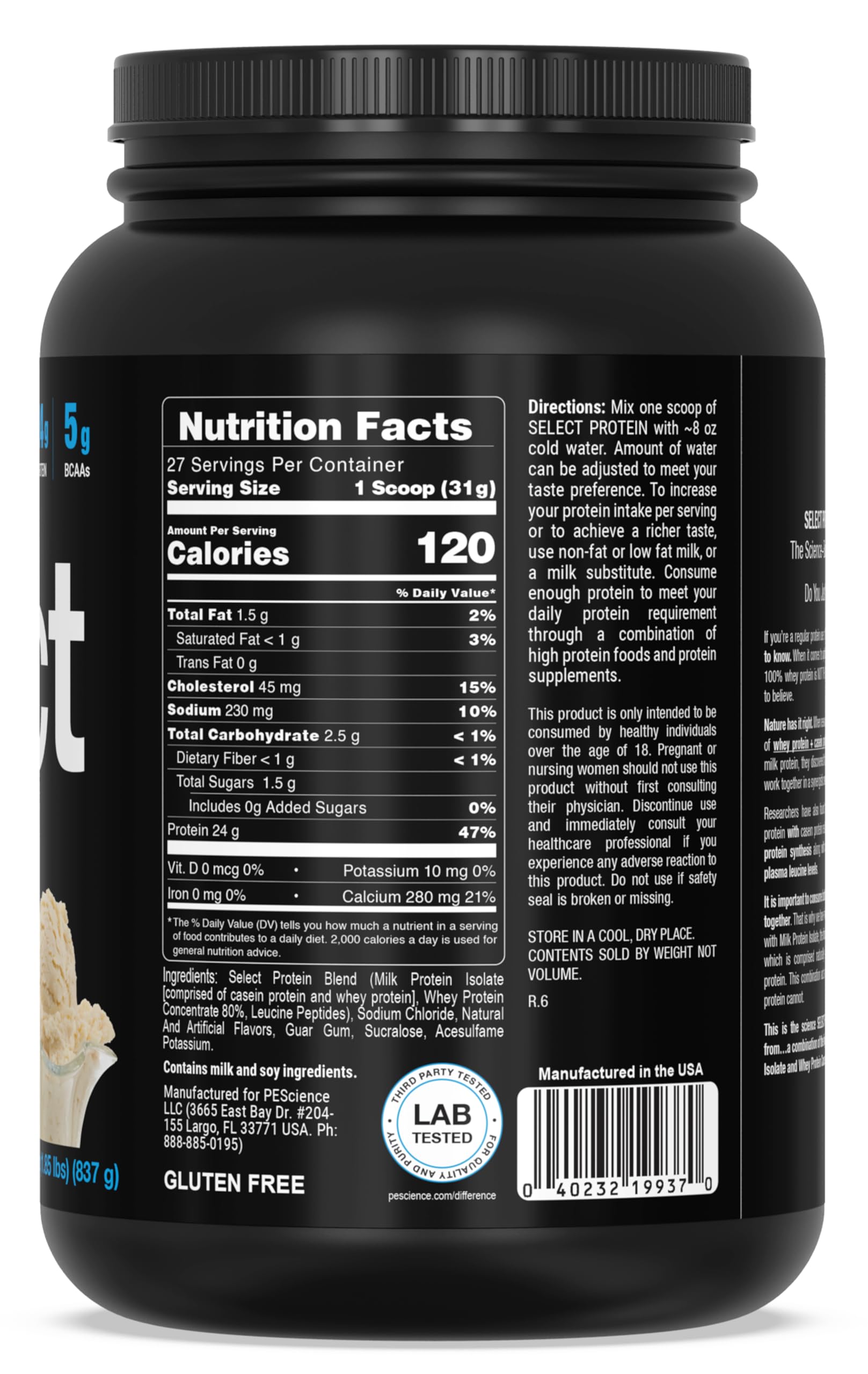 PEScience Select Protein Powder, Whey and Casein Blend, Lean Protein Powder for Women and Men, Low Calorie, Low Carb, Keto Friendly, Gluten Free, Gourmet Vanilla - 27 Servings