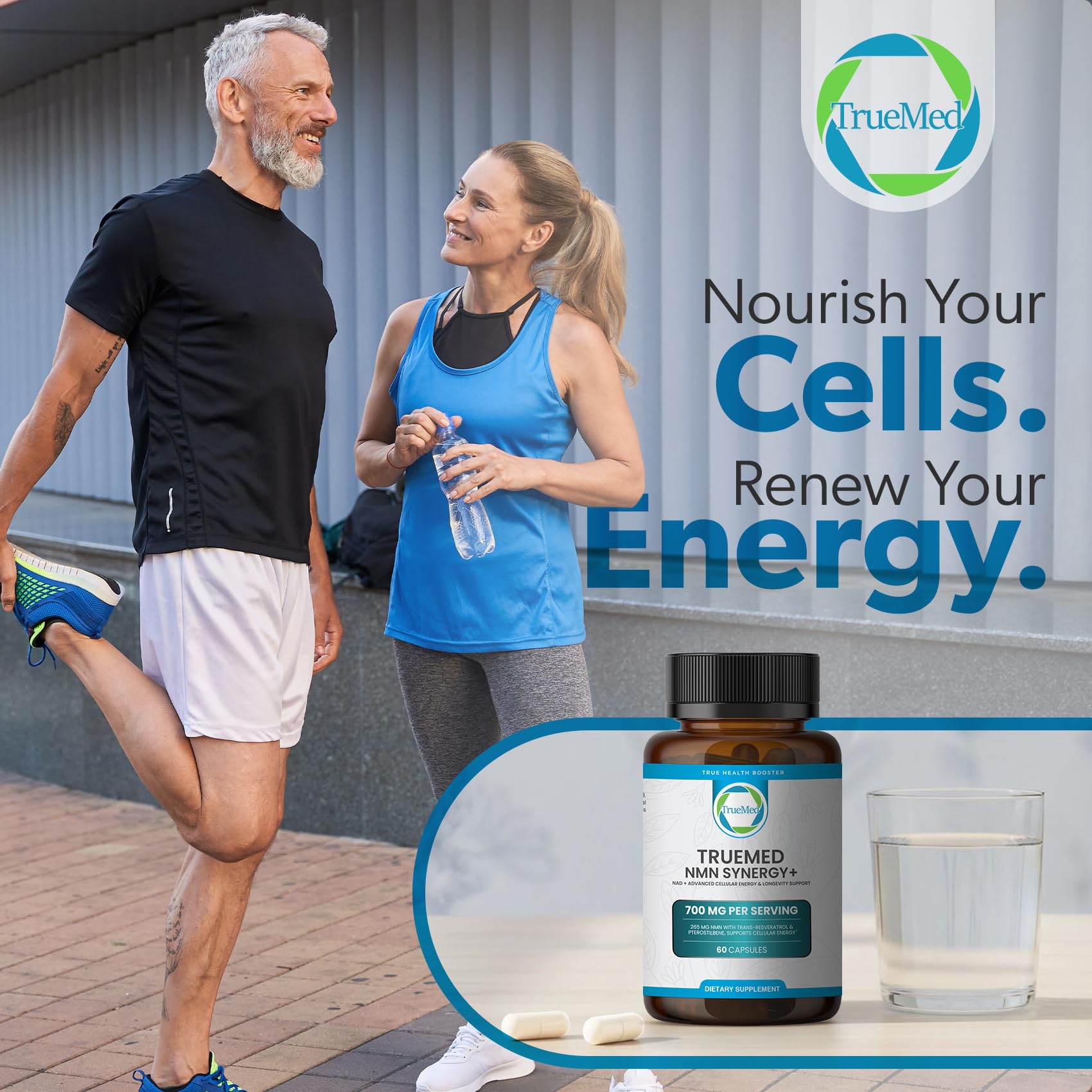 TRUEMED NMN Synergy+ 700mg – Premium NMN Supplement with Resveratrol & Pterostilbene | Advanced NAD+ Supplement for Cellular Energy, & Wellness Support | Non-GMO, Vegan, 60 Capsules TRUEMED Au supplements