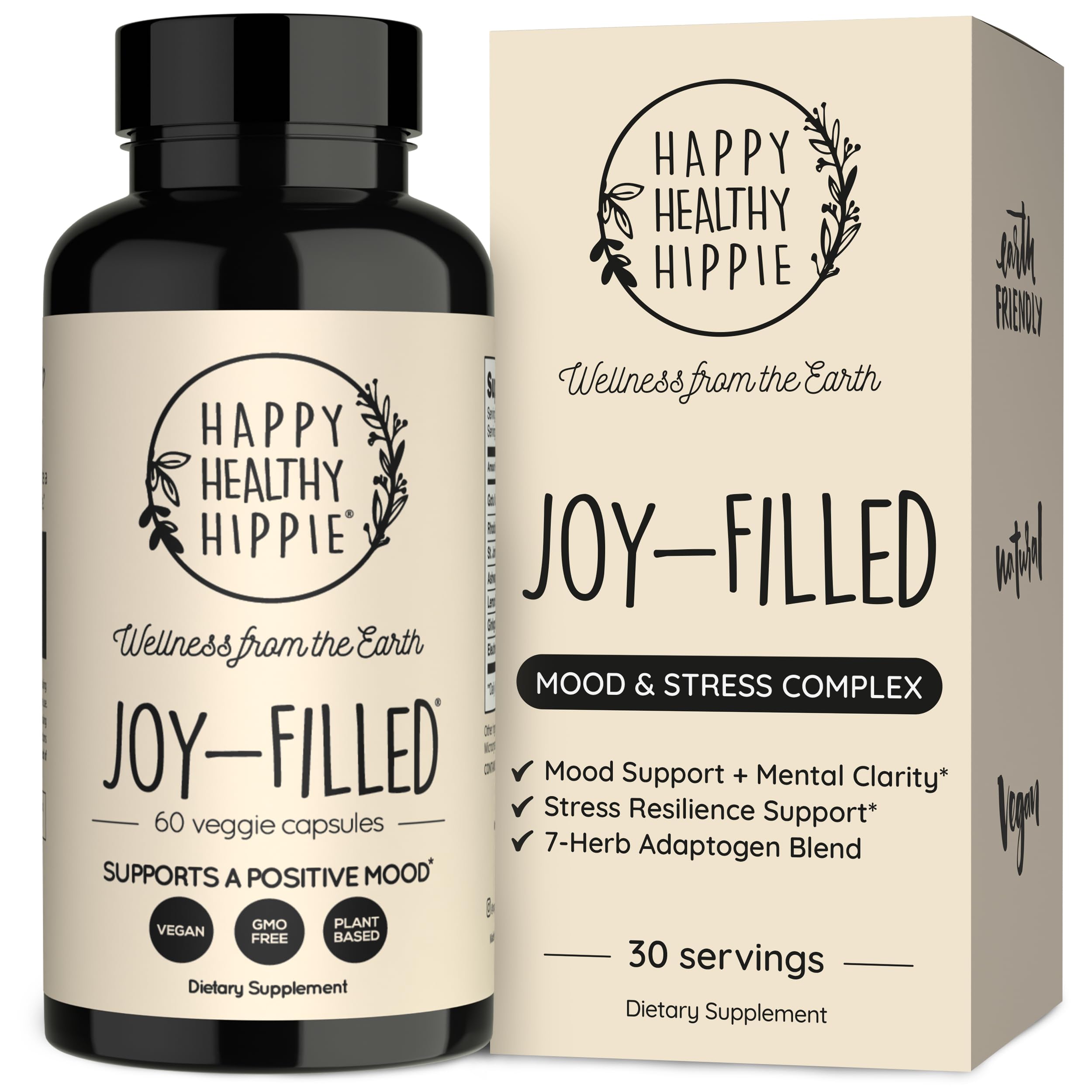 Joy-Filled Mood Support Supplement - 7 Herb Complex + St. Johns Wort | Stress Relief – Helps Calm The Mind & Body | 100% Plant-Based Happy Pills