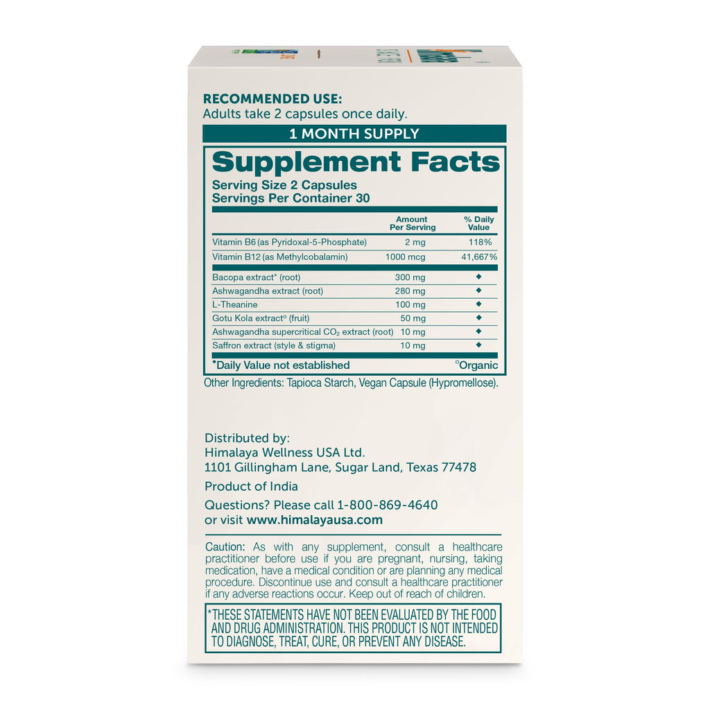 Himalaya Focused Mind Supplement, with Ashwagandha, Bacopa & L-Theanine for Attention, Focus and Energy Support, 60 Vegan Capsules, Gluten Free, 1 Month Supply Himalaya Au supplements