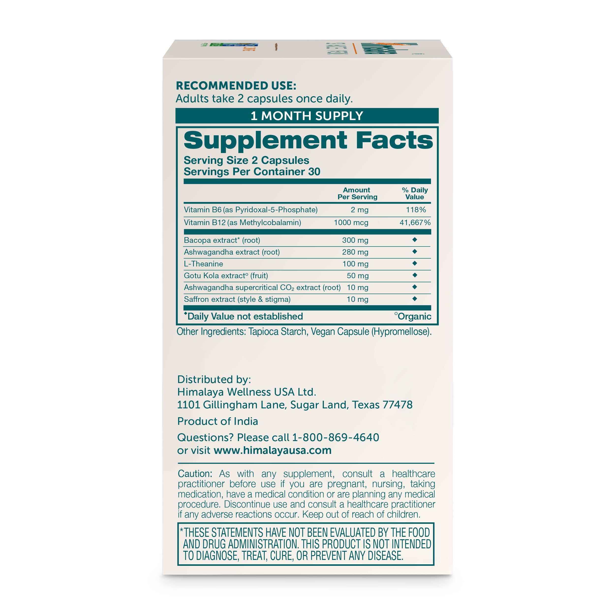 Himalaya Focused Mind Supplement, with Ashwagandha, Bacopa & L-Theanine for Attention, Focus and Energy Support, 60 Vegan Capsules, Gluten Free, 1 Month Supply Himalaya Au supplements