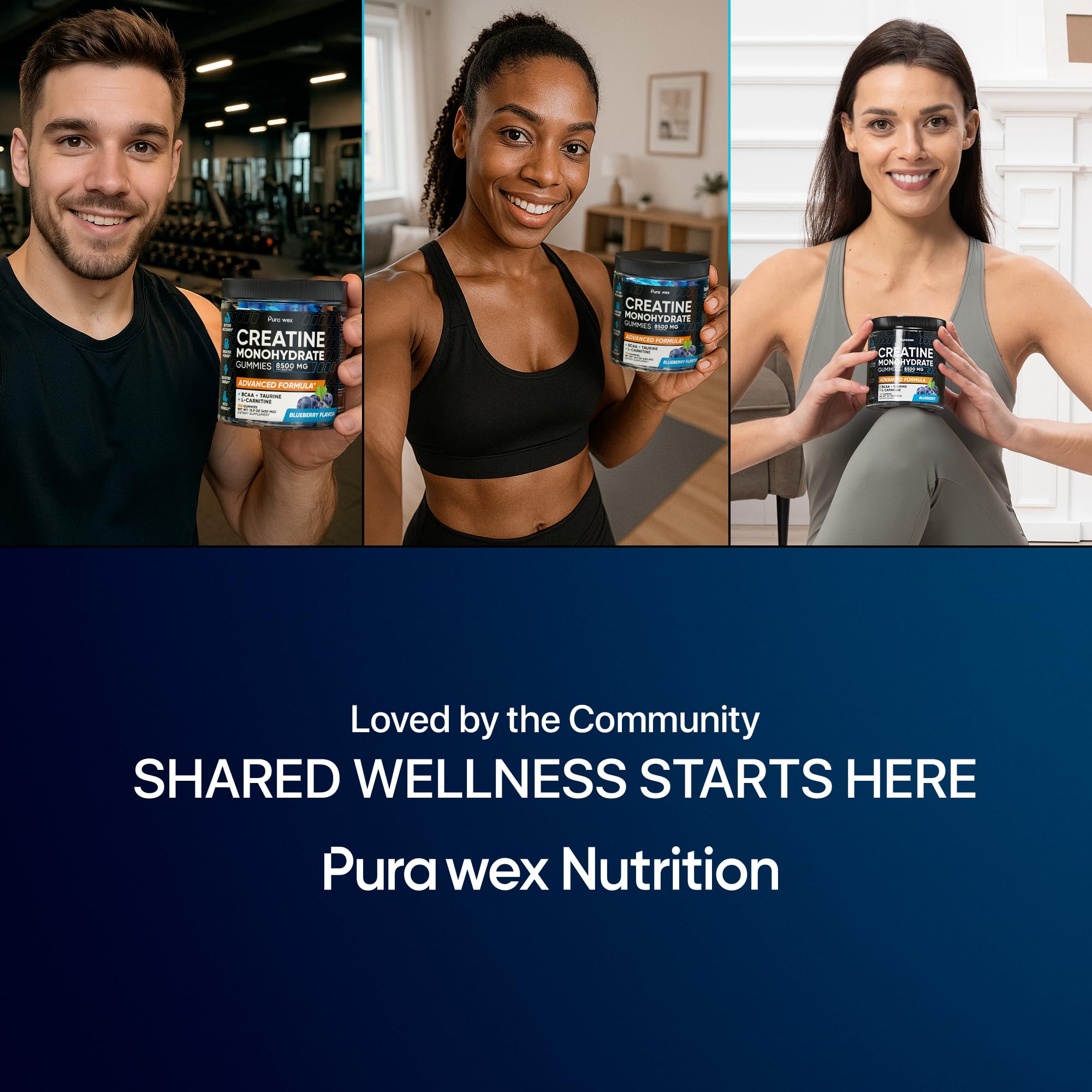 PURA WEX NUTRITION Creatine Monohydrate Gummies 8500mg Complex for Men & Women - Pre Workout Creatine Chews for Muscle Growth, Strength & Energy,