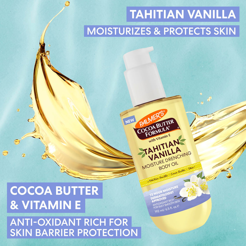 Palmer's Cocoa Butter Formula Body Oil, Moisture Drenching Tahitian Vanilla, 6.5 Oz, 72Hr Hydration with Shea Butter & Vitamin E for Softer Skin
