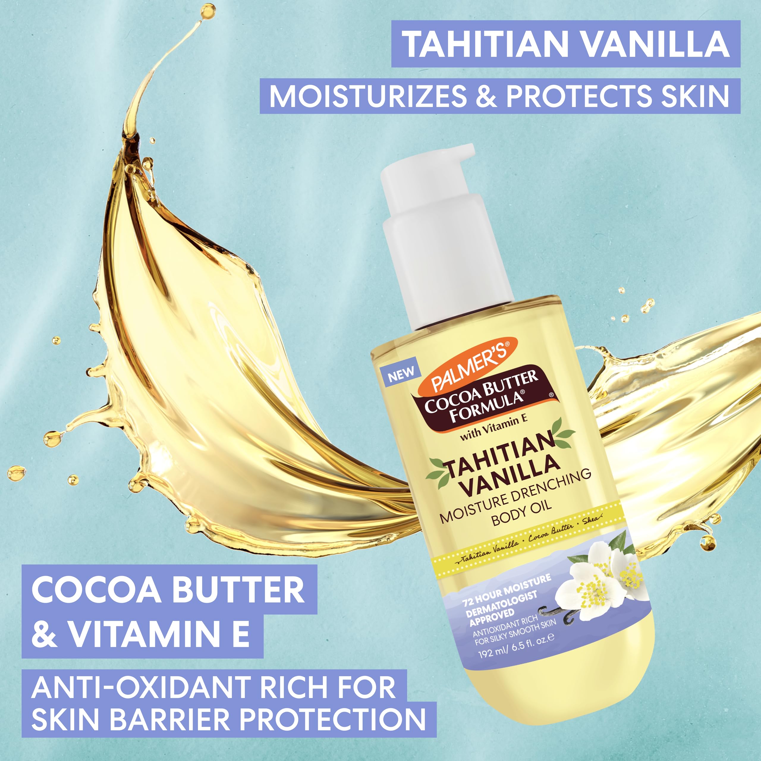 Palmer's Cocoa Butter Formula Body Oil, Moisture Drenching Tahitian Vanilla, 6.5 Oz, 72Hr Hydration with Shea Butter & Vitamin E for Softer Skin