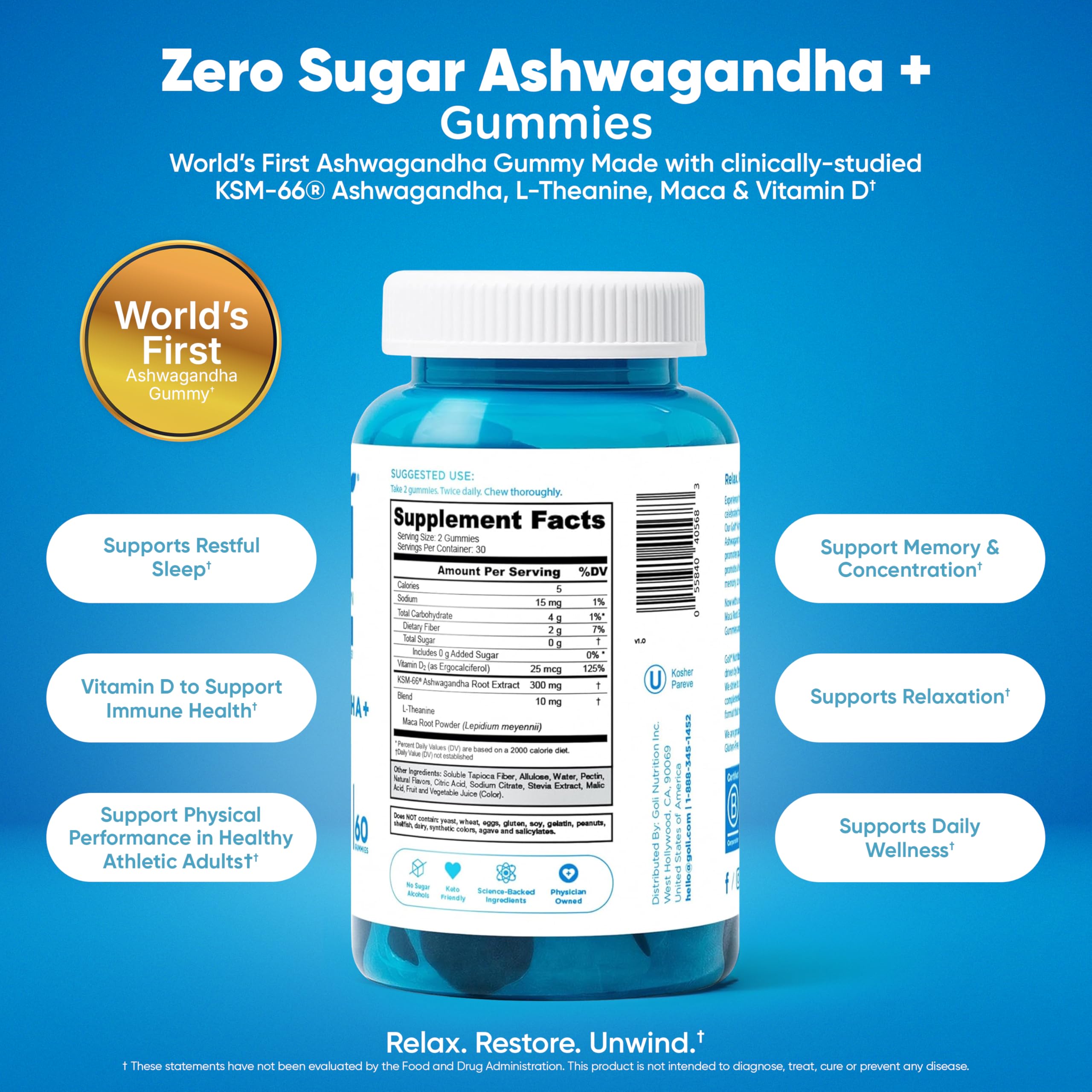 Goli Zero Sugar 6 Pack Bundle - World's First 3-in-1 Pre, Post, Probiotic, Apple Cider Vinegar with Vitamin B12 and Probiotics to Address Bloating, Ashwagandha & L-Theanine, Vitamin D Gummies Goli Au supplements