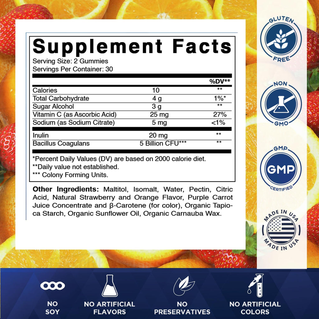 Vitamatic Probiotic Sugar Free Gummies for Men and Women – 5 Billion CFUs Digestive, Immune & Gut Health Support – Gluten Free