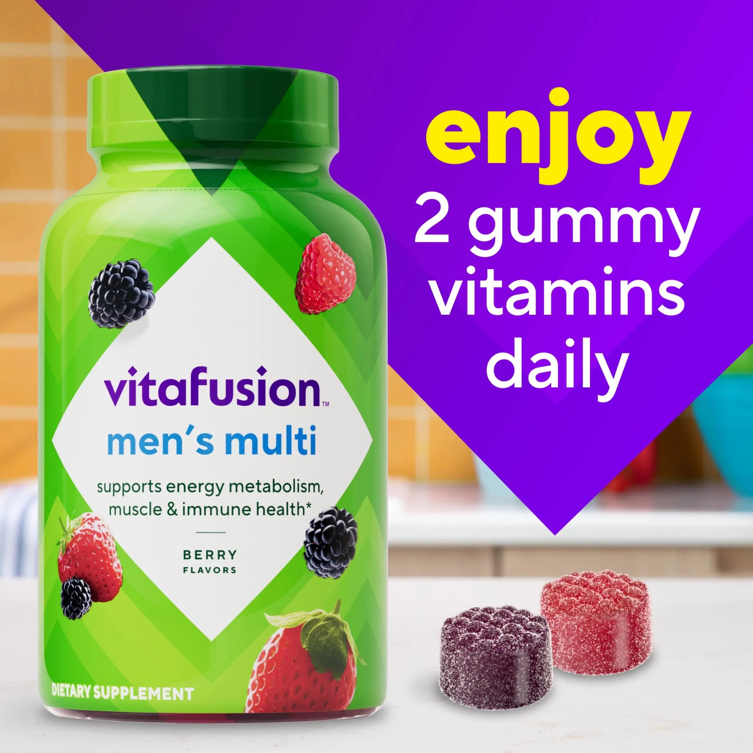 vitafusion Adult Gummy Vitamin Supplement for Men, Berry Flavored, A, C, D, E, B6, B12, Daily, 120 Count, 60 Day Supply Vitafusion Au supplements