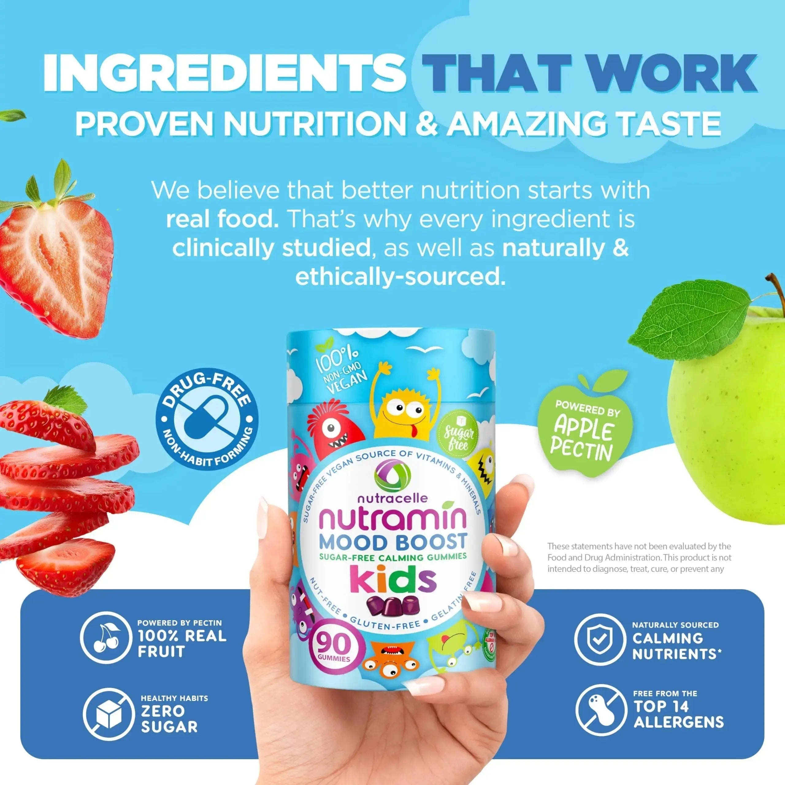 NUTRAMIN Kids Mood Boost Vegan Vitamin Gummy: Calming Magnesium Citrate Supplement for Children with Ashwagandha & Vitamin B Complex to Relax & Focus Nutracelle Au supplements
