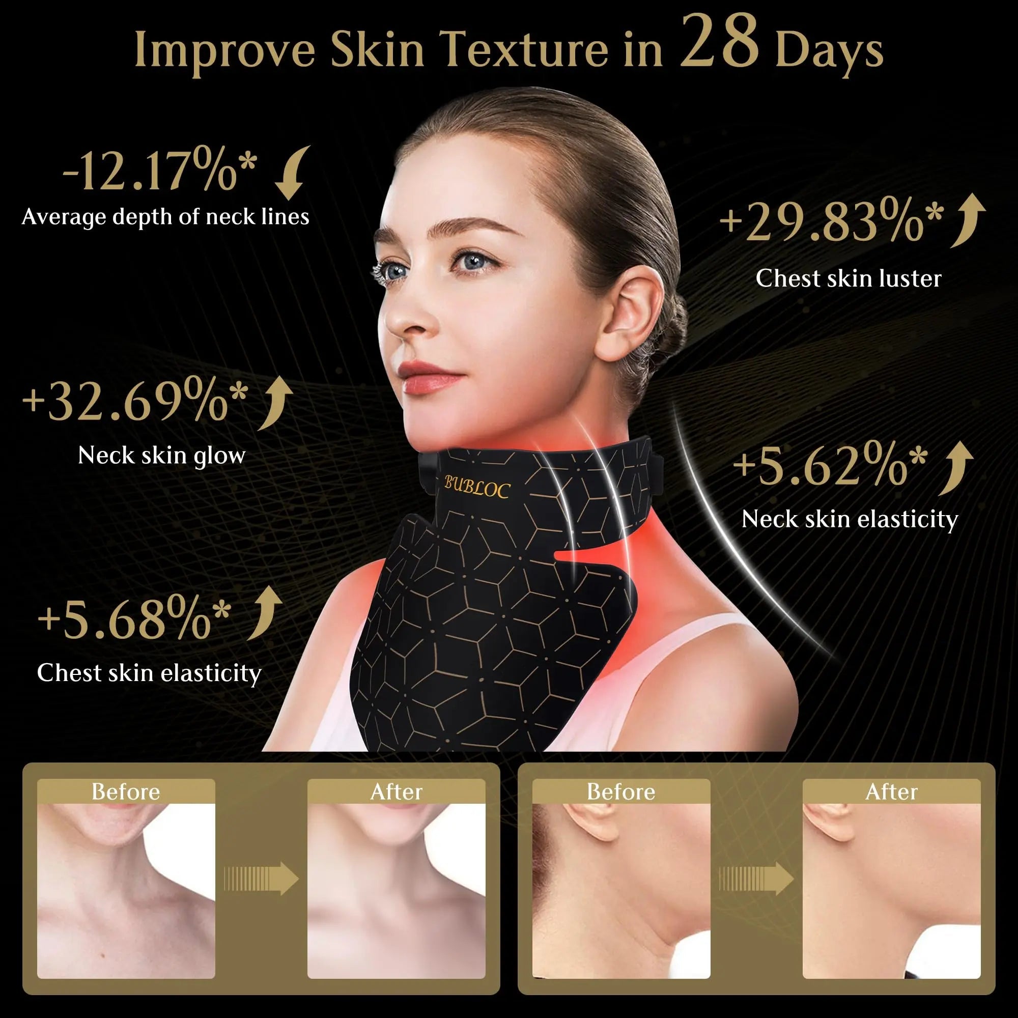 Upgraded Red Light Therapy Mask for Neck & Décolleté, 850 nm Wireless Infrared Light Therapy Suitable BUBLOC Au supplements